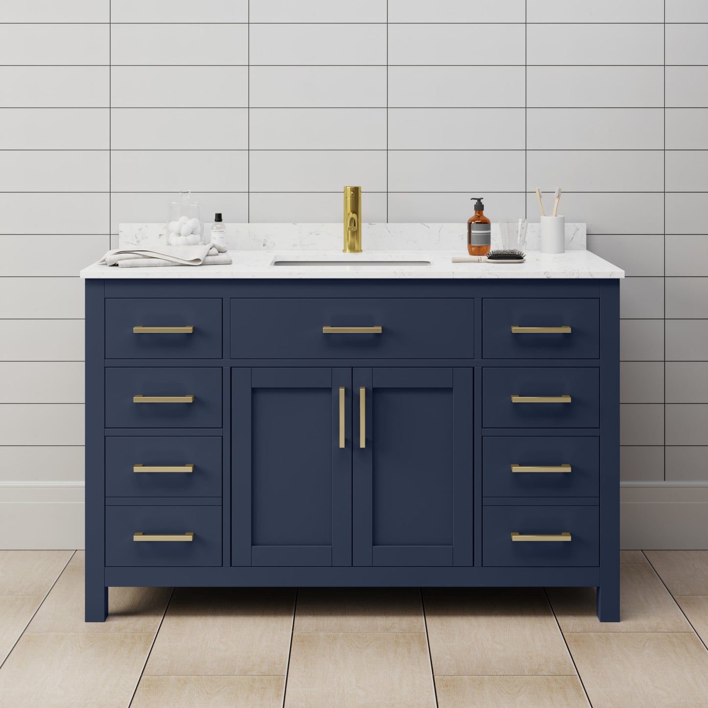 Beckett Bathroom Vanity with Countertop 54 inch Single Sink Single hole Faucet Setup