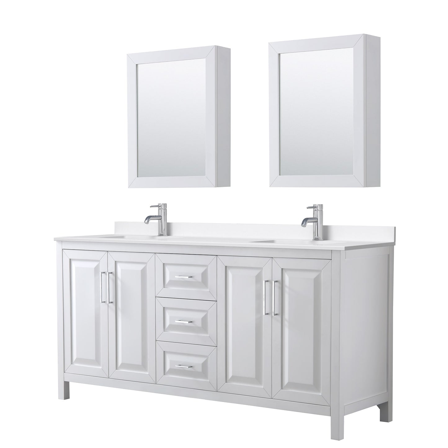 Daria Bathroom Vanity with Countertop 72 inch Double Sink Single hole Faucet Setup