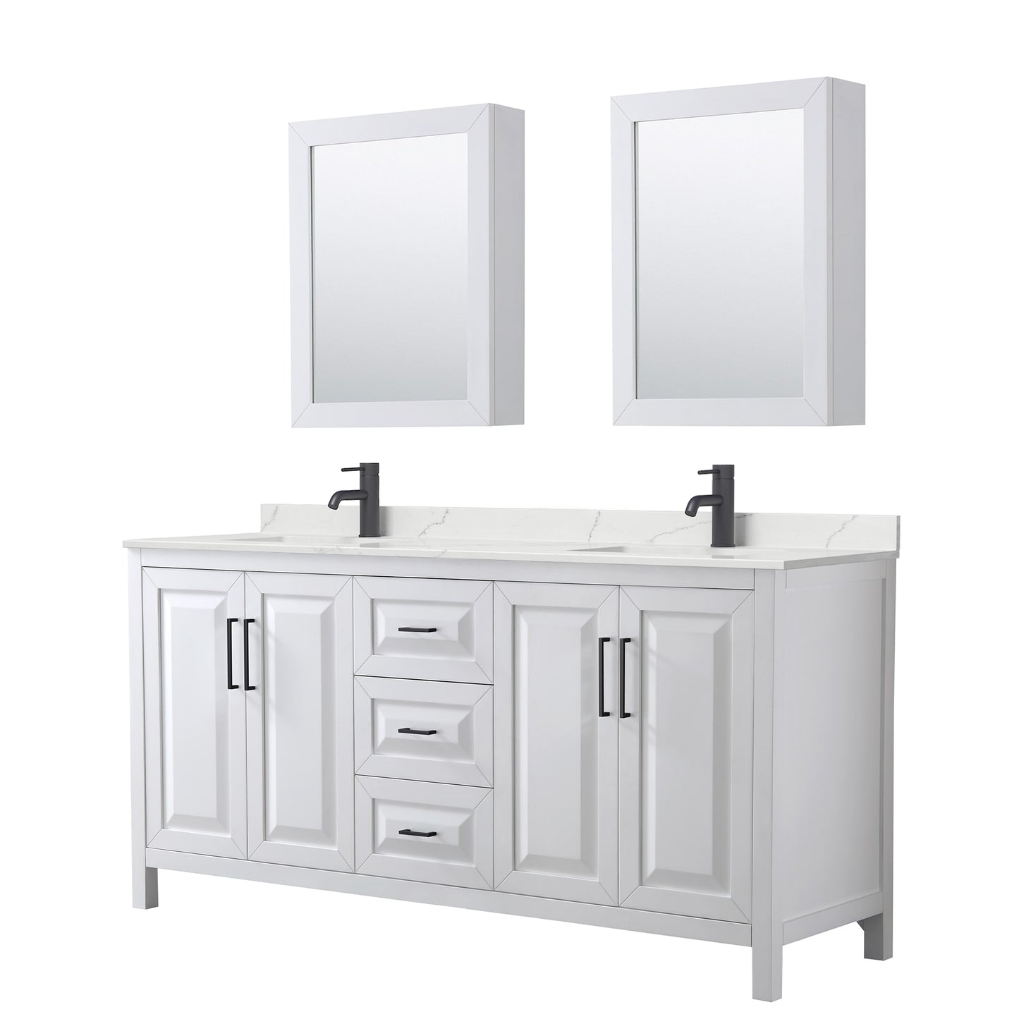 Daria Bathroom Vanity with Countertop 72 inch Double Sink Single hole Faucet Setup