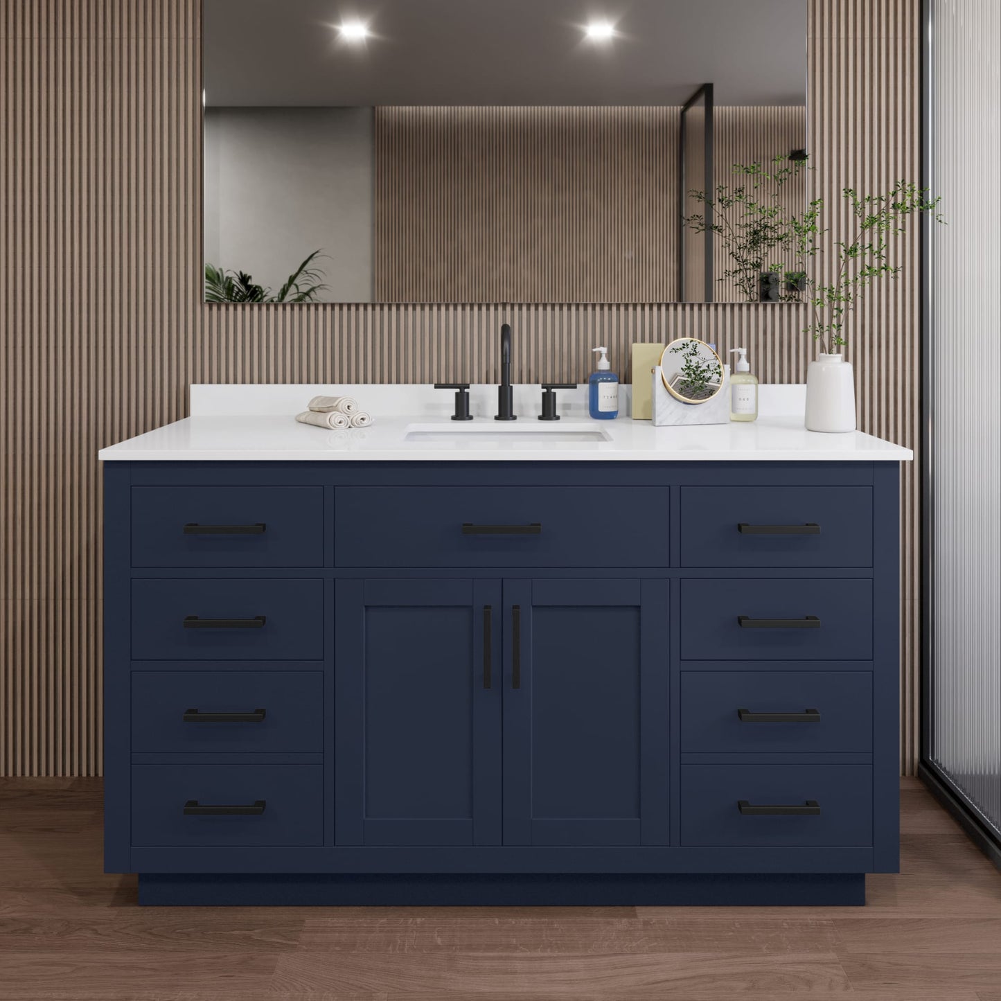 Beckett TK Bathroom Vanity with Countertop 60 inch Single Sink 3-hole Faucet Setup