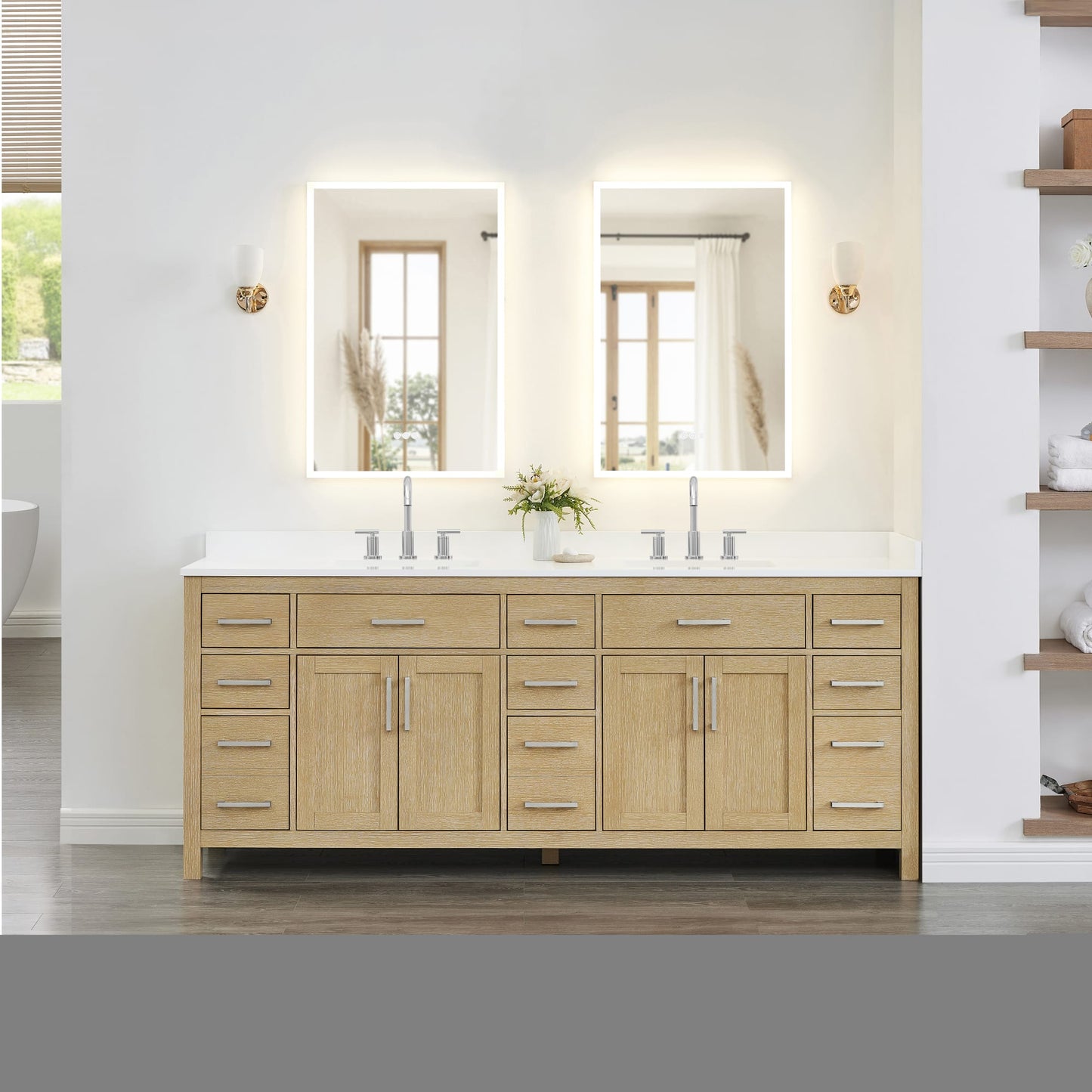 Beckett Bathroom Vanity with Countertop 84 inch Double Sink 3-hole Faucet Setup