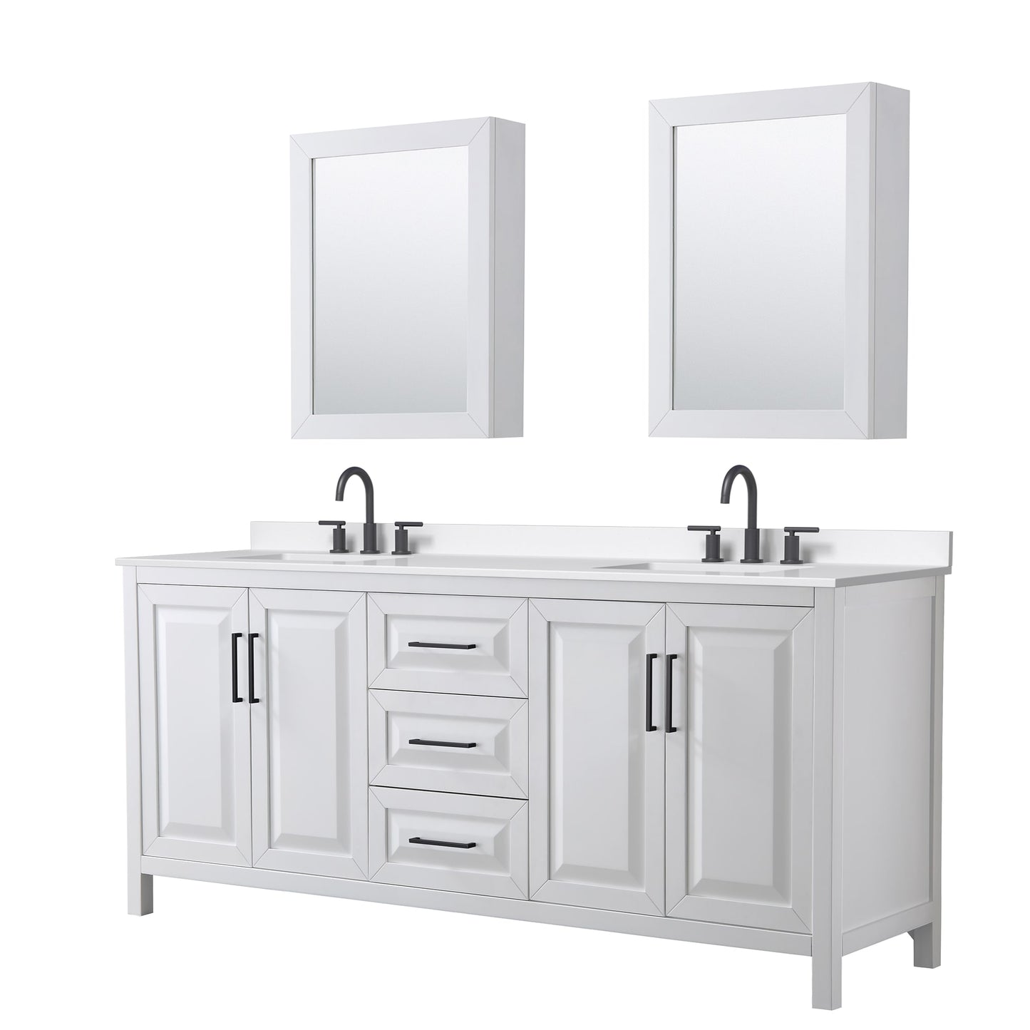 Daria Bathroom Vanity with Countertop 80 inch Double Sink 3-hole Faucet Setup