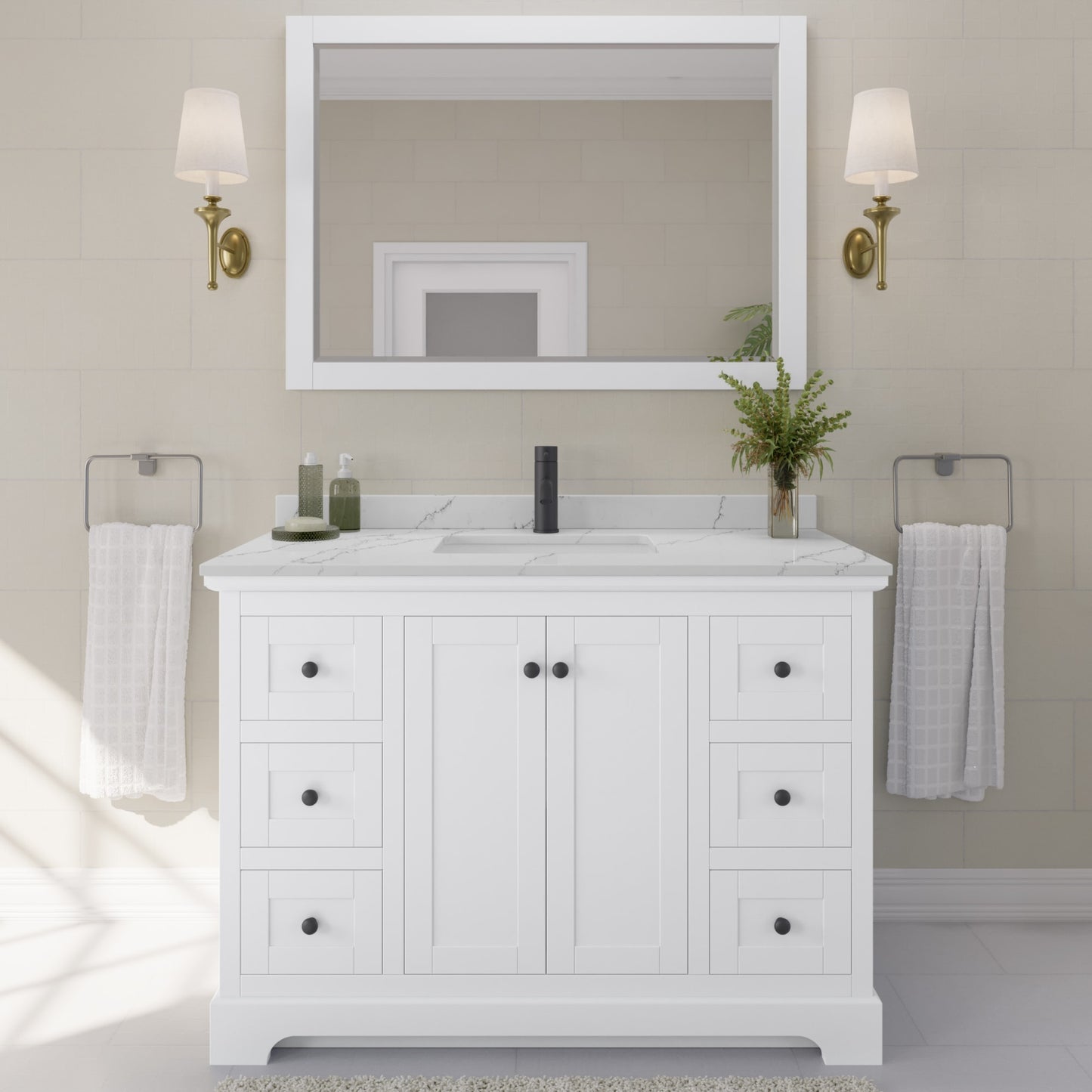 Avery Bathroom Vanity with Countertop 48 inch Single Sink Single hole Faucet Setup
