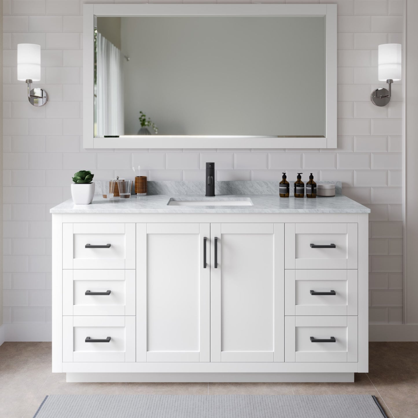 Miranda Bathroom Vanity with Countertop 66 inch Single Sink Single hole Faucet Setup