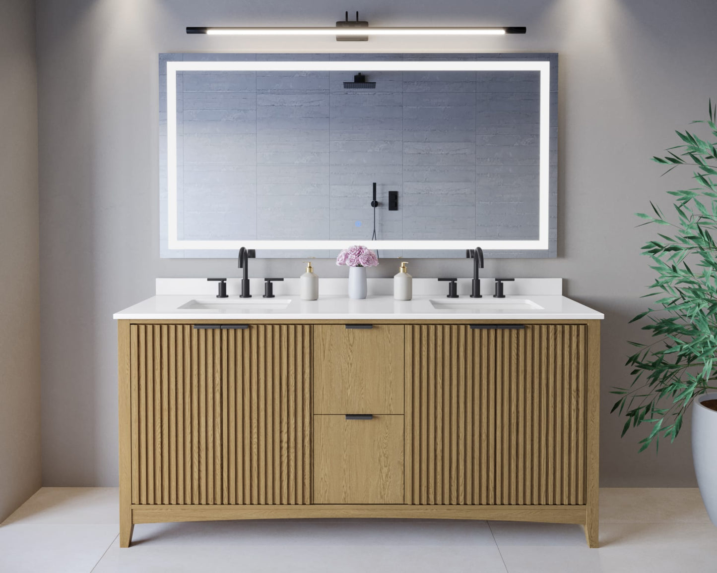 Palmilla Bathroom Vanity with Countertop 72 inch Double Sink 3-hole Faucet Setup