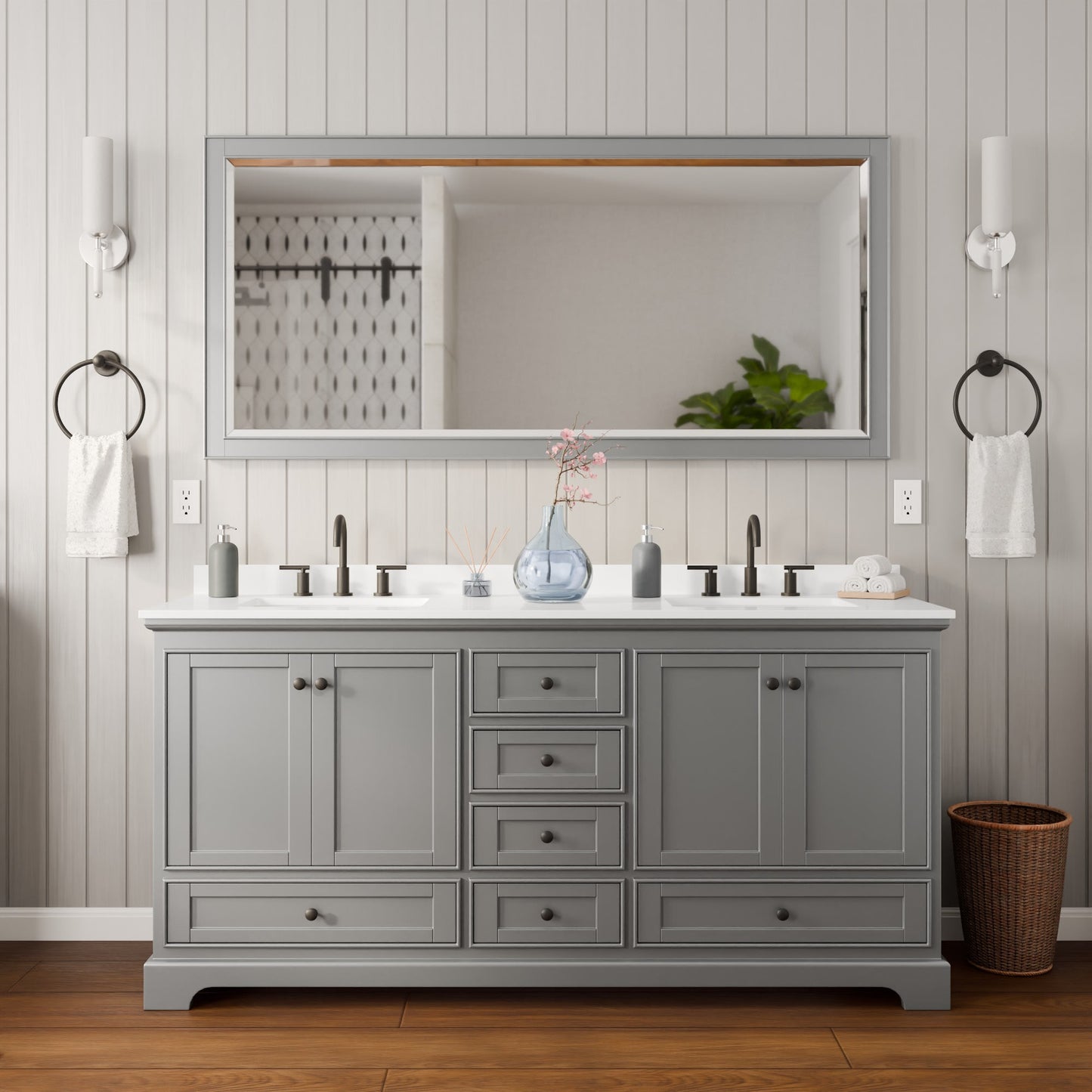 Deborah Bathroom Vanity with Countertop 72 inch Double Sink 3-hole Faucet Setup