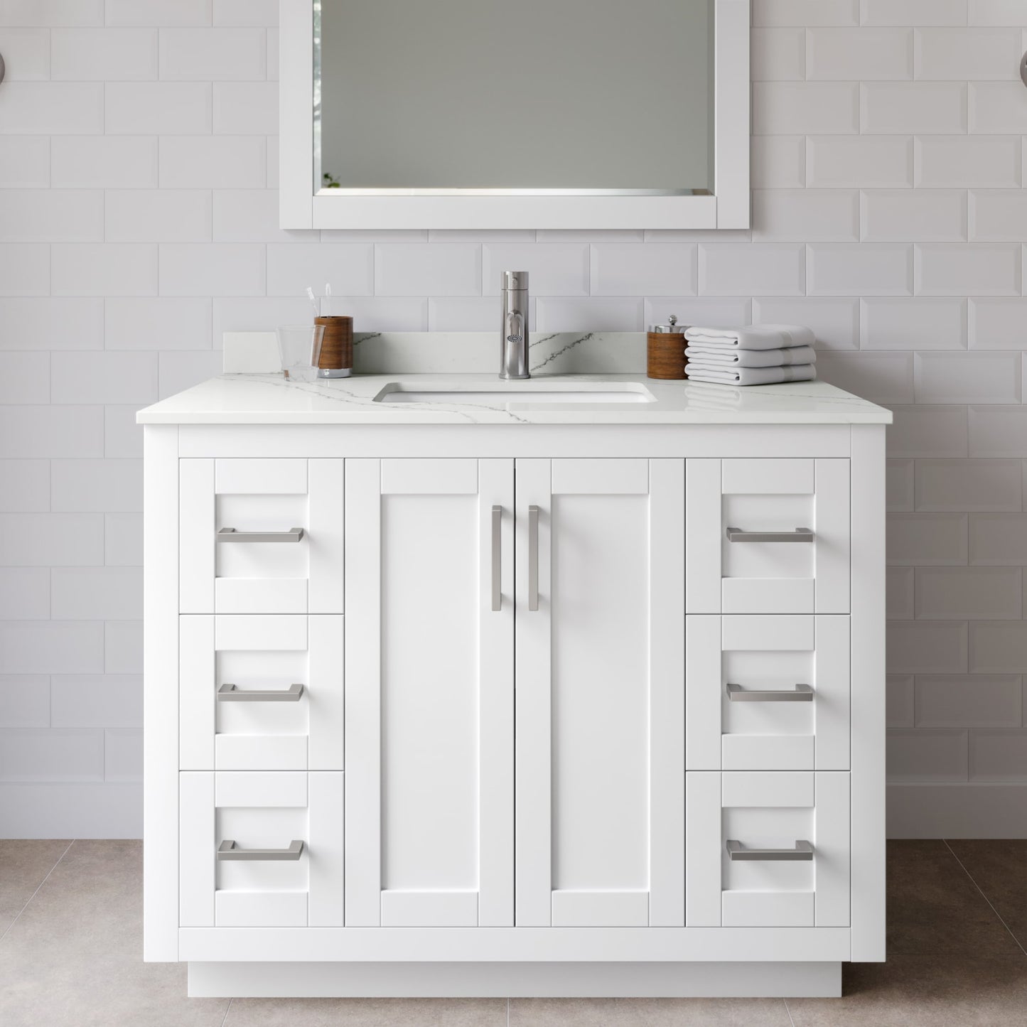 Miranda Bathroom Vanity with Countertop 42 inch Single Sink Single hole Faucet Setup