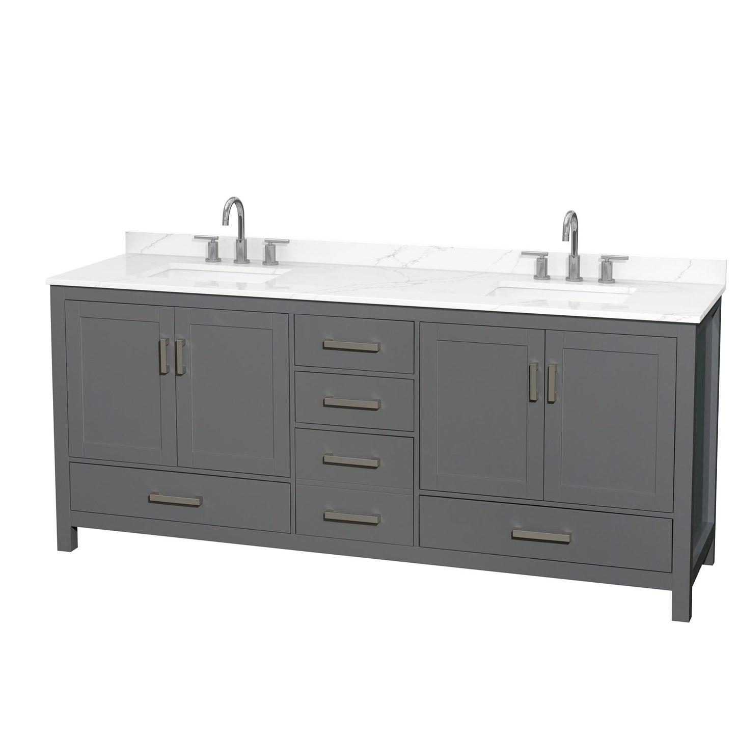 Sheffield Bathroom Vanity with Countertop 80 inch Double Sink 3-hole Faucet Setup