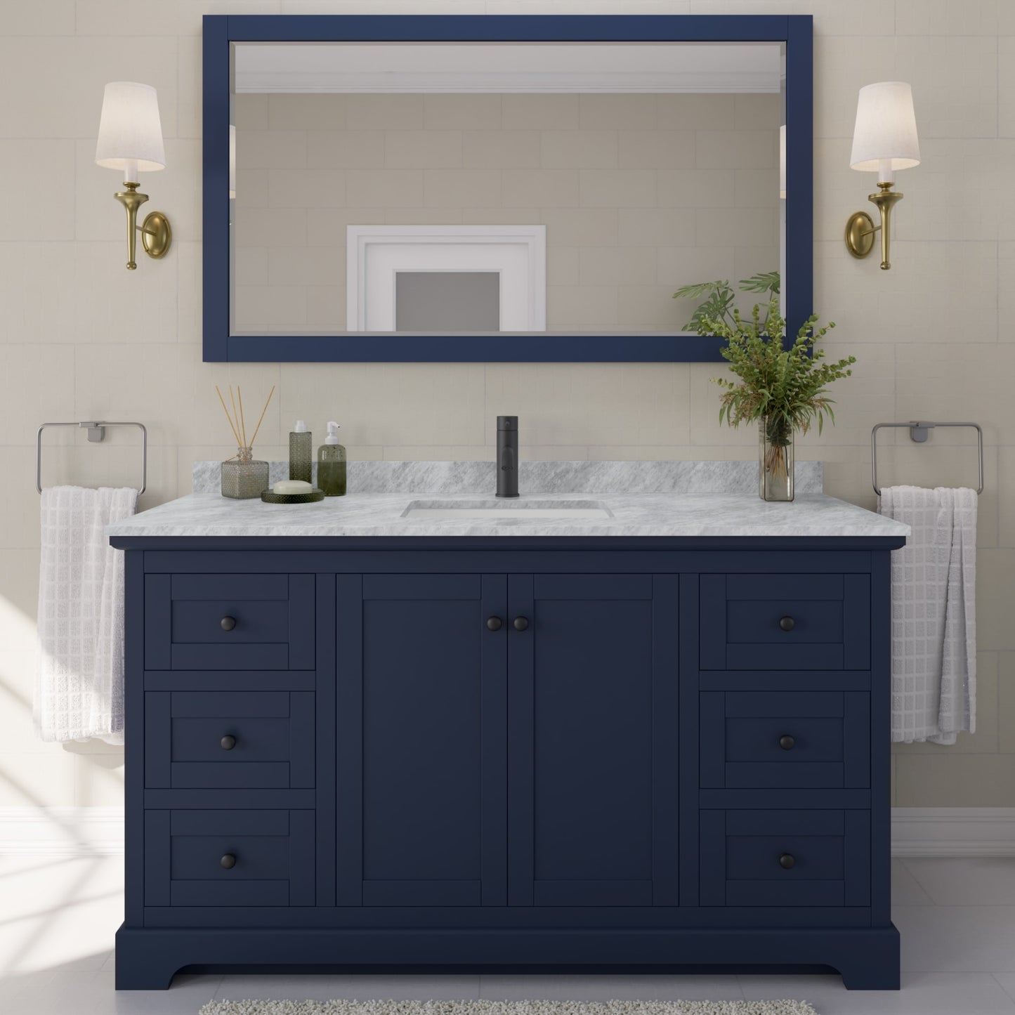Avery Bathroom Vanity with Countertop 60 inch Single Sink Single hole Faucet Setup