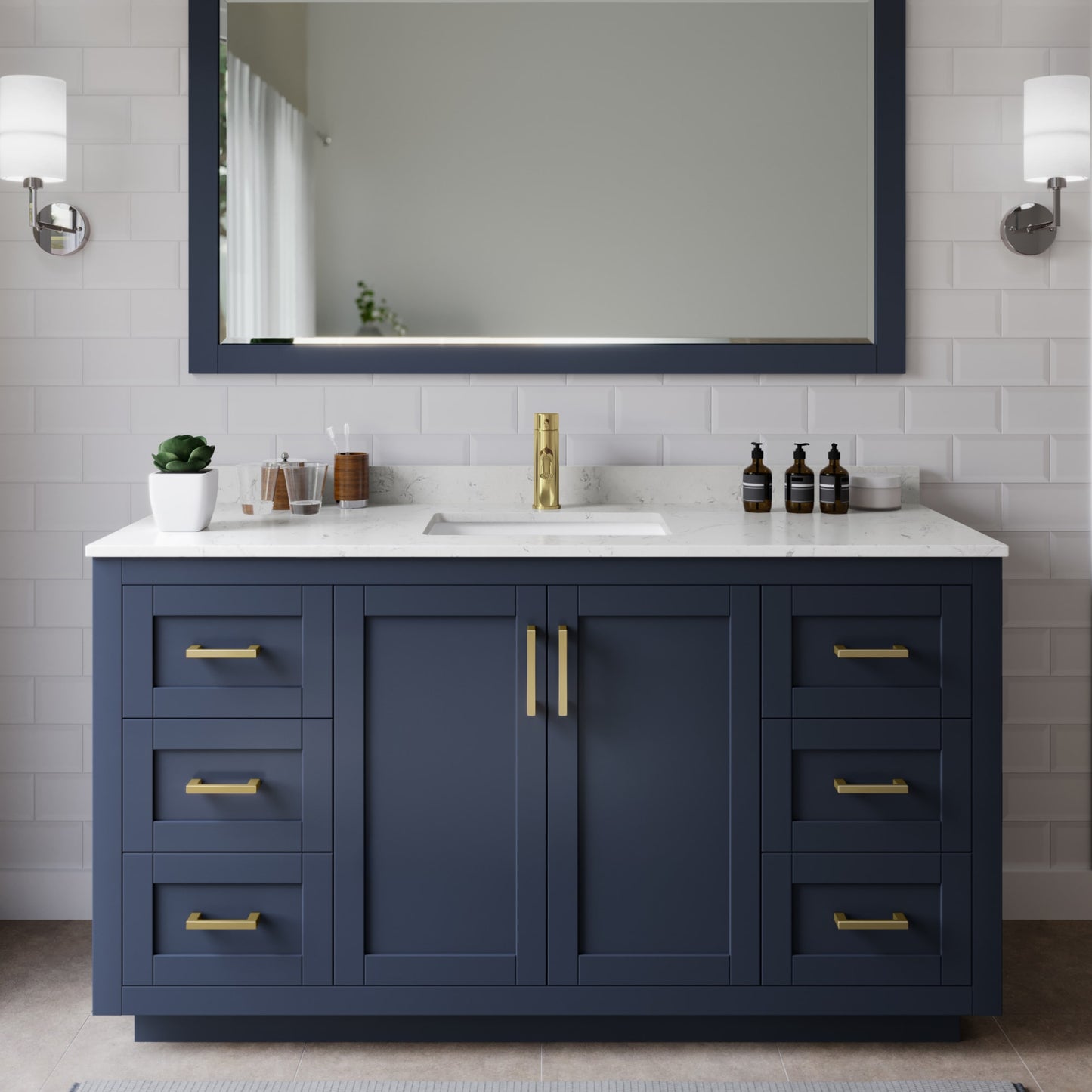 Miranda Bathroom Vanity with Countertop 60 inch Single Sink Single hole Faucet Setup