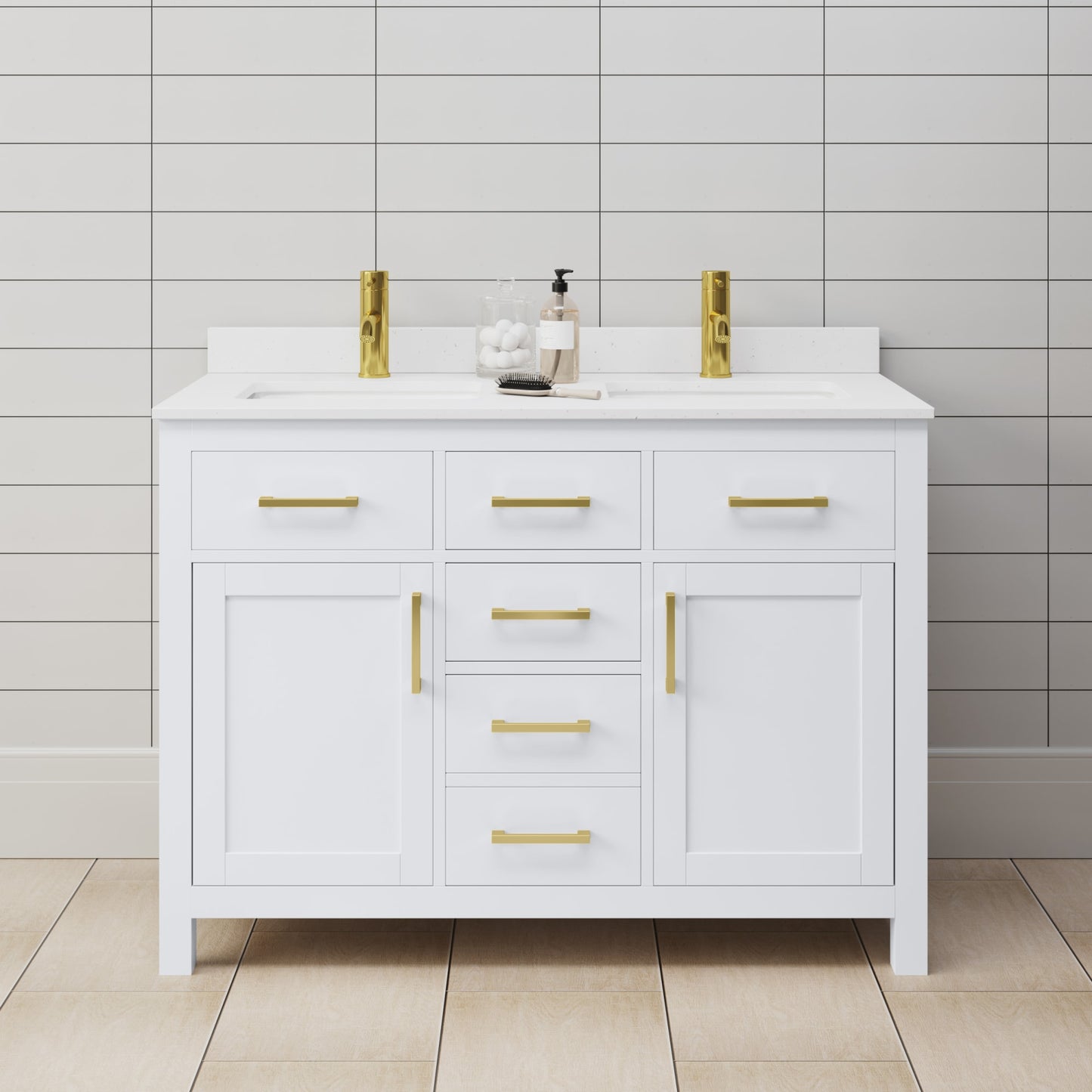 Beckett Bathroom Vanity with Countertop 48 inch Double Sink Single hole Faucet Setup