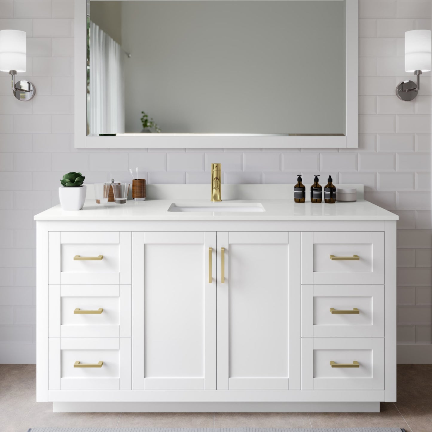 Miranda Bathroom Vanity with Countertop 60 inch Single Sink Single hole Faucet Setup
