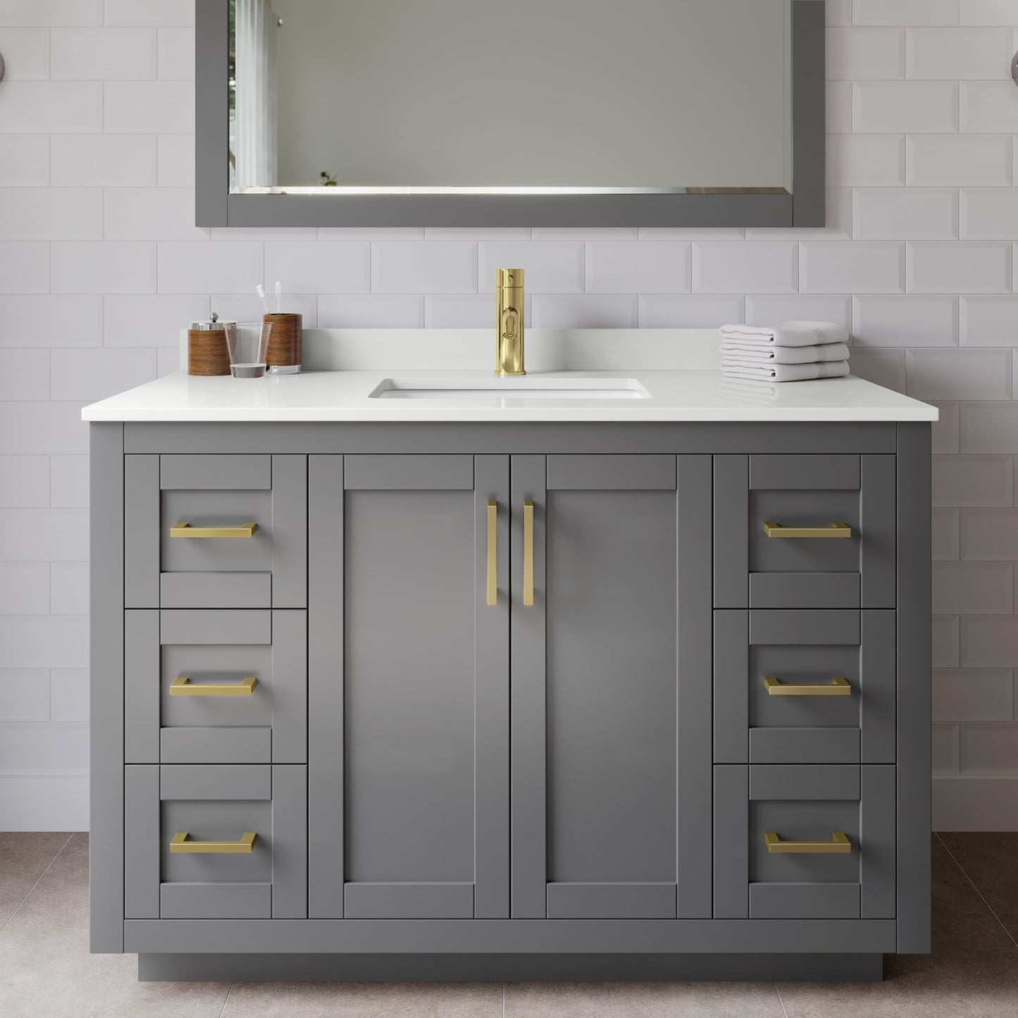 Miranda Bathroom Vanity with Countertop 48 inch Single Sink Single hole Faucet Setup