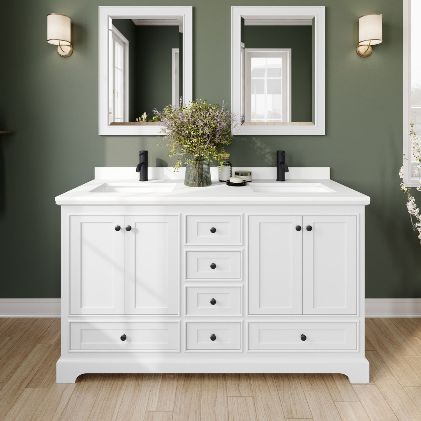 Deborah Bathroom Vanity with Countertop 60 inch Double Sink Single hole Faucet Setup
