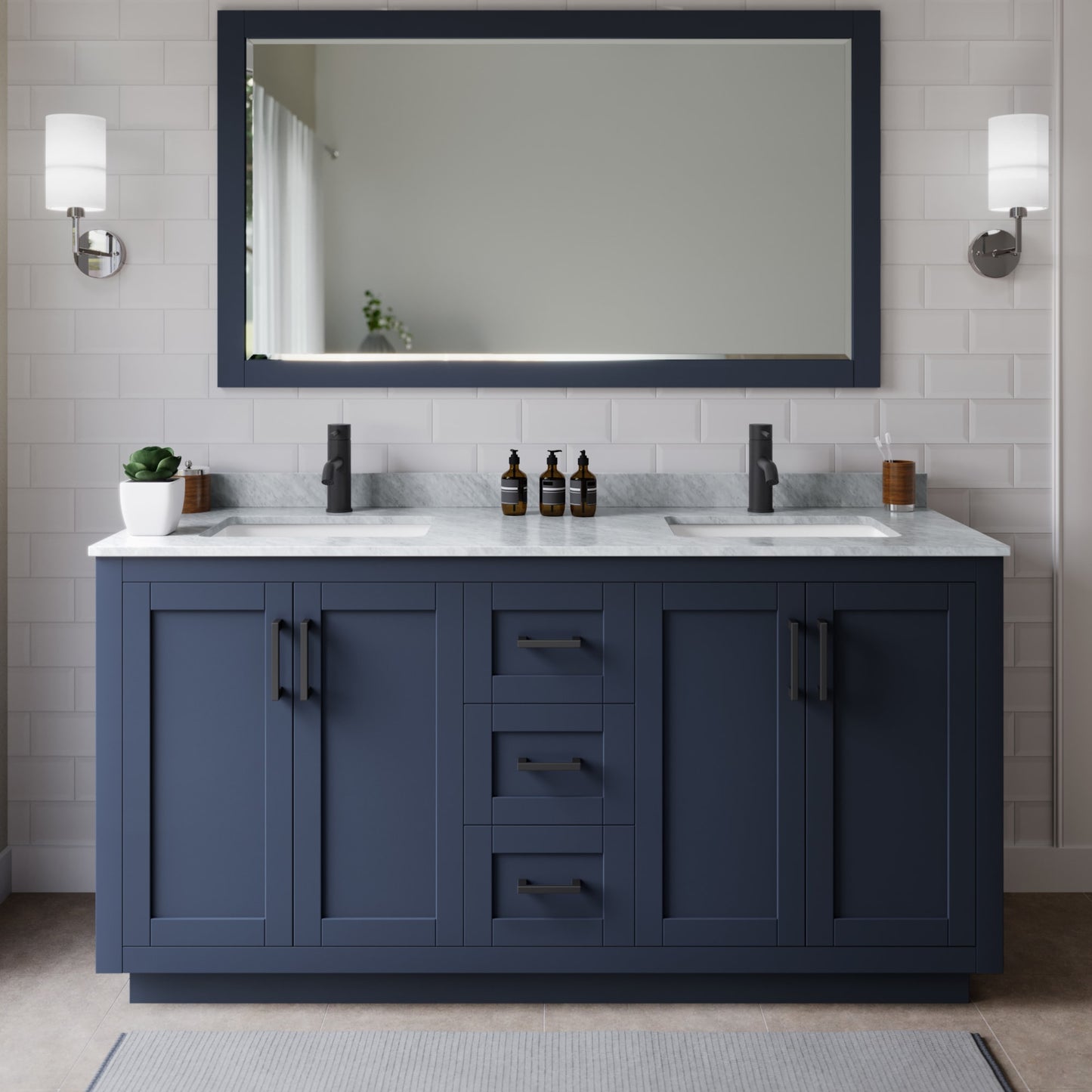 Miranda Bathroom Vanity with Countertop 66 inch Double Sink Single hole Faucet Setup