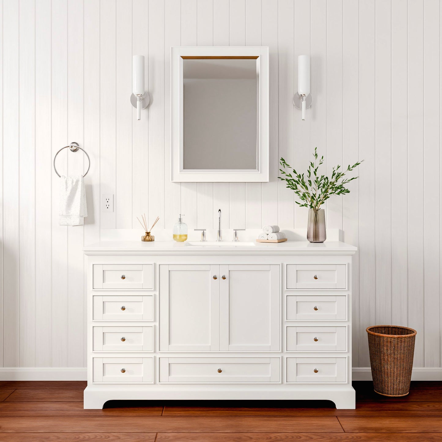 Deborah Bathroom Vanity with Countertop 60 inch Single Sink 3-hole Faucet Setup