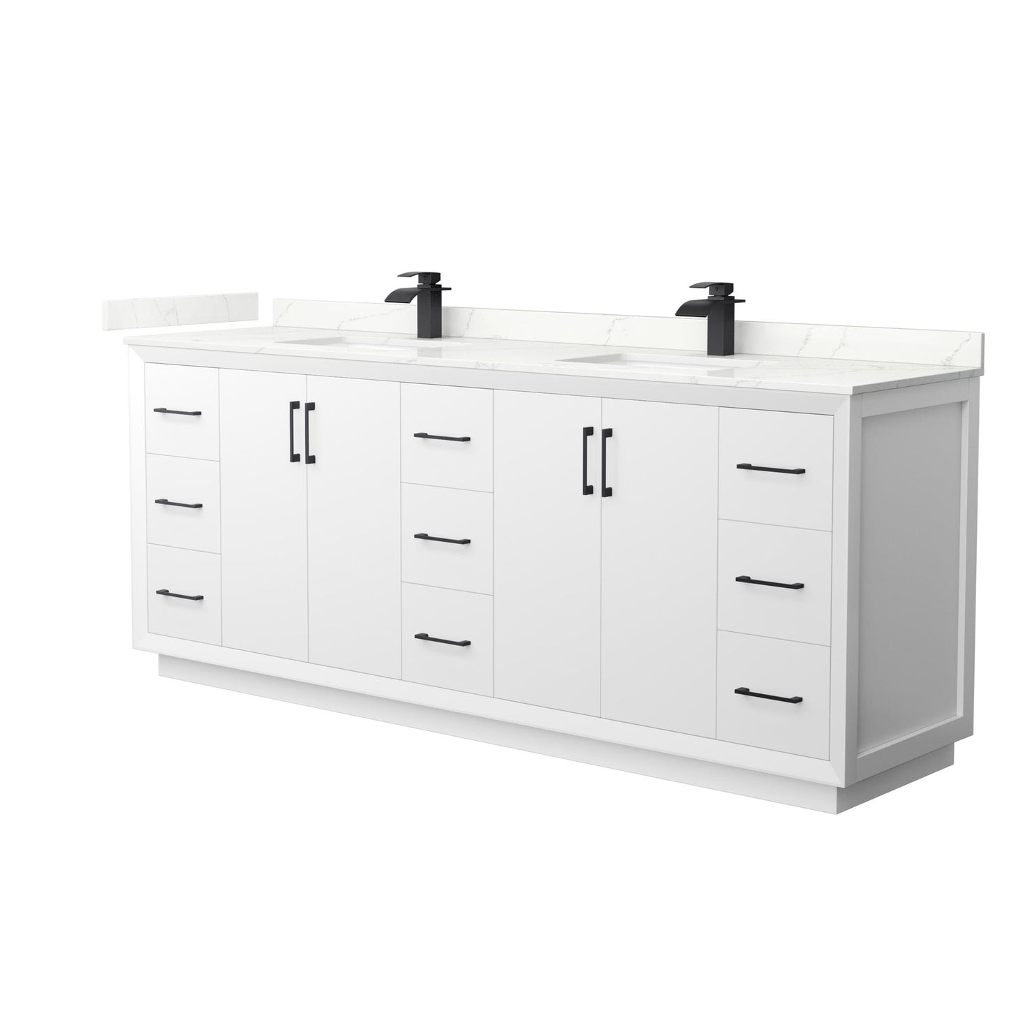 Strada Bathroom Vanity with Countertop 84 inch Double Sink Single hole Faucet Setup