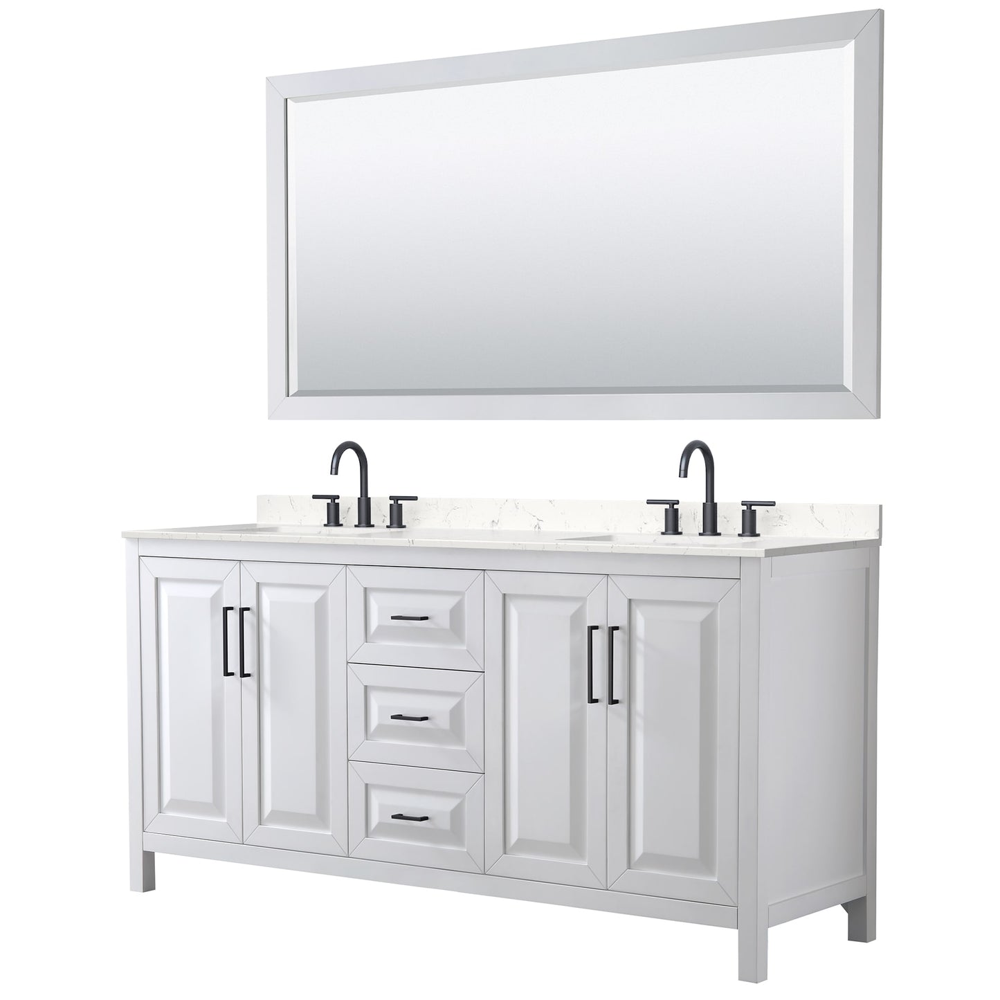 Daria Bathroom Vanity with Countertop 72 inch Double Sink 3-hole Faucet Setup