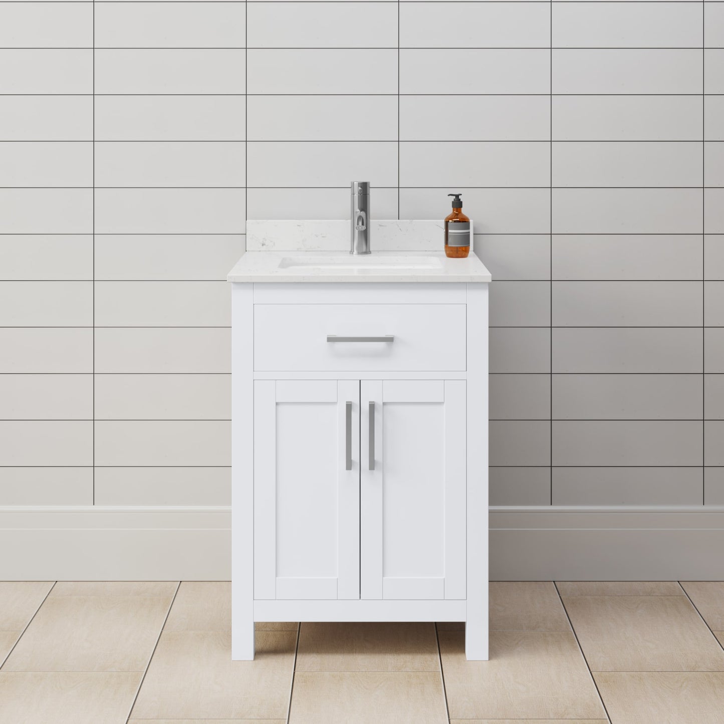 Beckett Bathroom Vanity with Countertop 24 inch Single Sink Single hole Faucet Setup