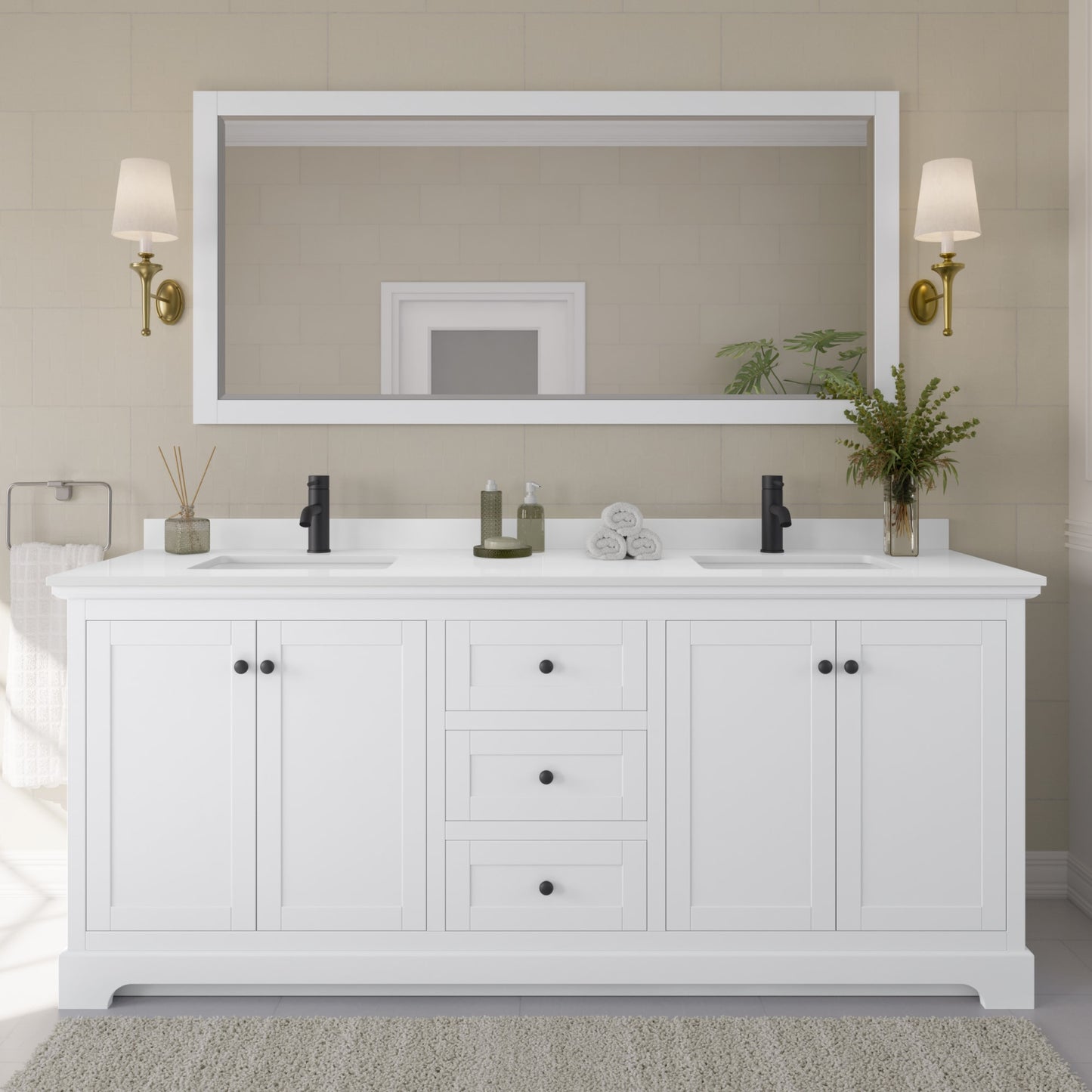 Avery Bathroom Vanity with Countertop 80 inch Double Sink Single hole Faucet Setup