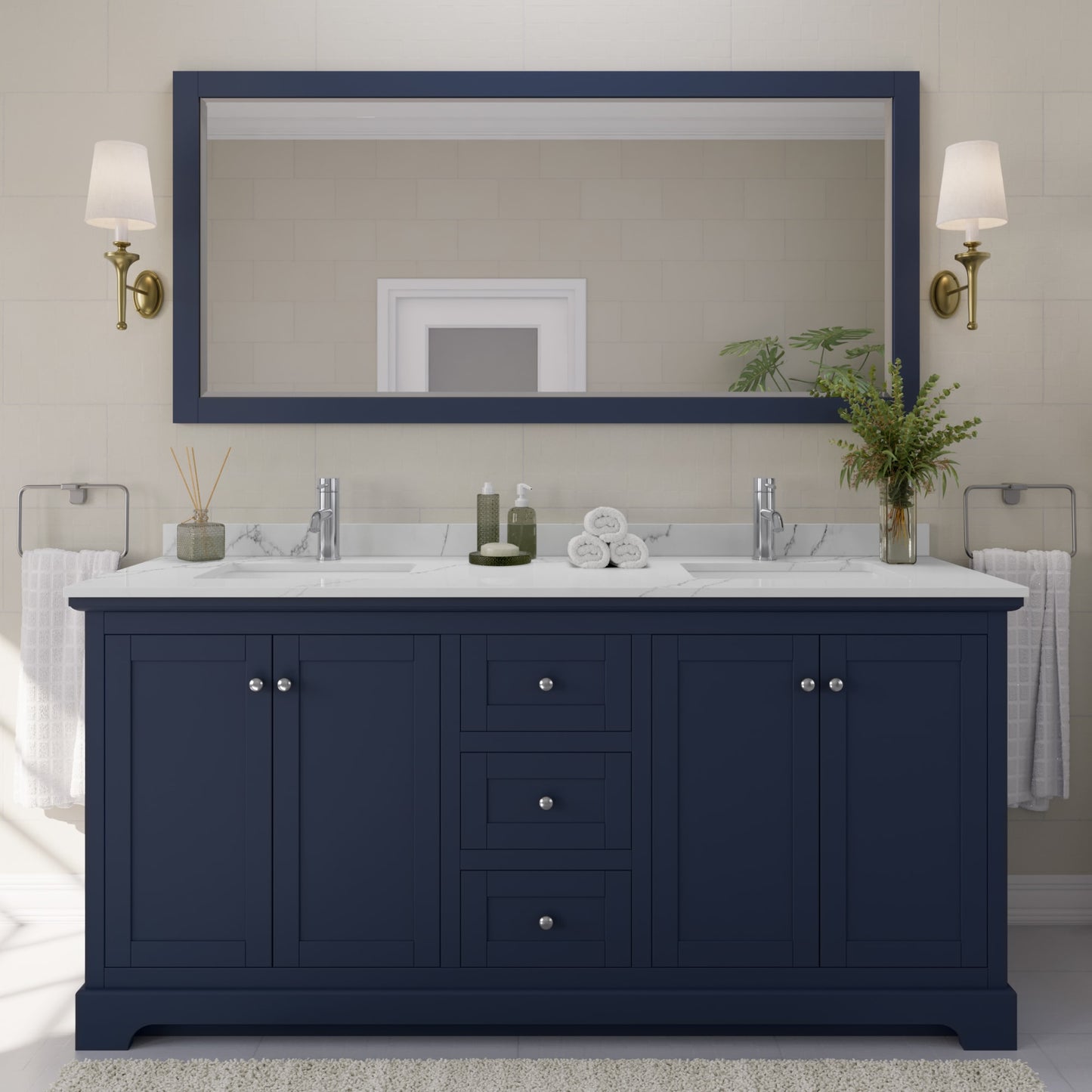 Avery Bathroom Vanity with Countertop 72 inch Double Sink Single hole Faucet Setup