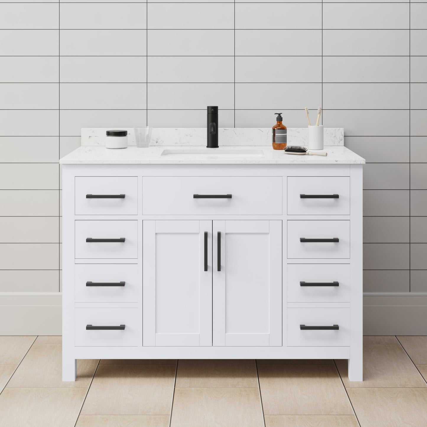 Beckett Bathroom Vanity with Countertop 48 inch Single Sink Single hole Faucet Setup