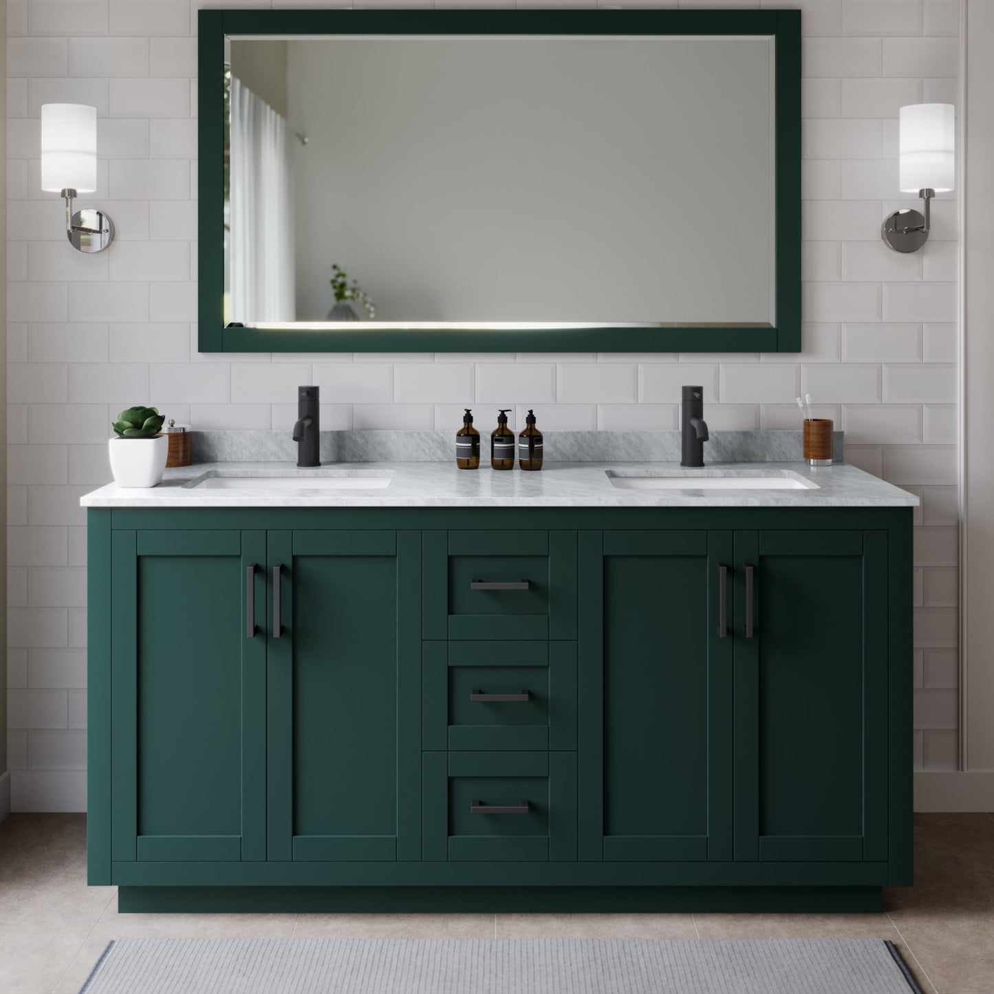 Miranda Bathroom Vanity with Countertop 66 inch Double Sink Single hole Faucet Setup