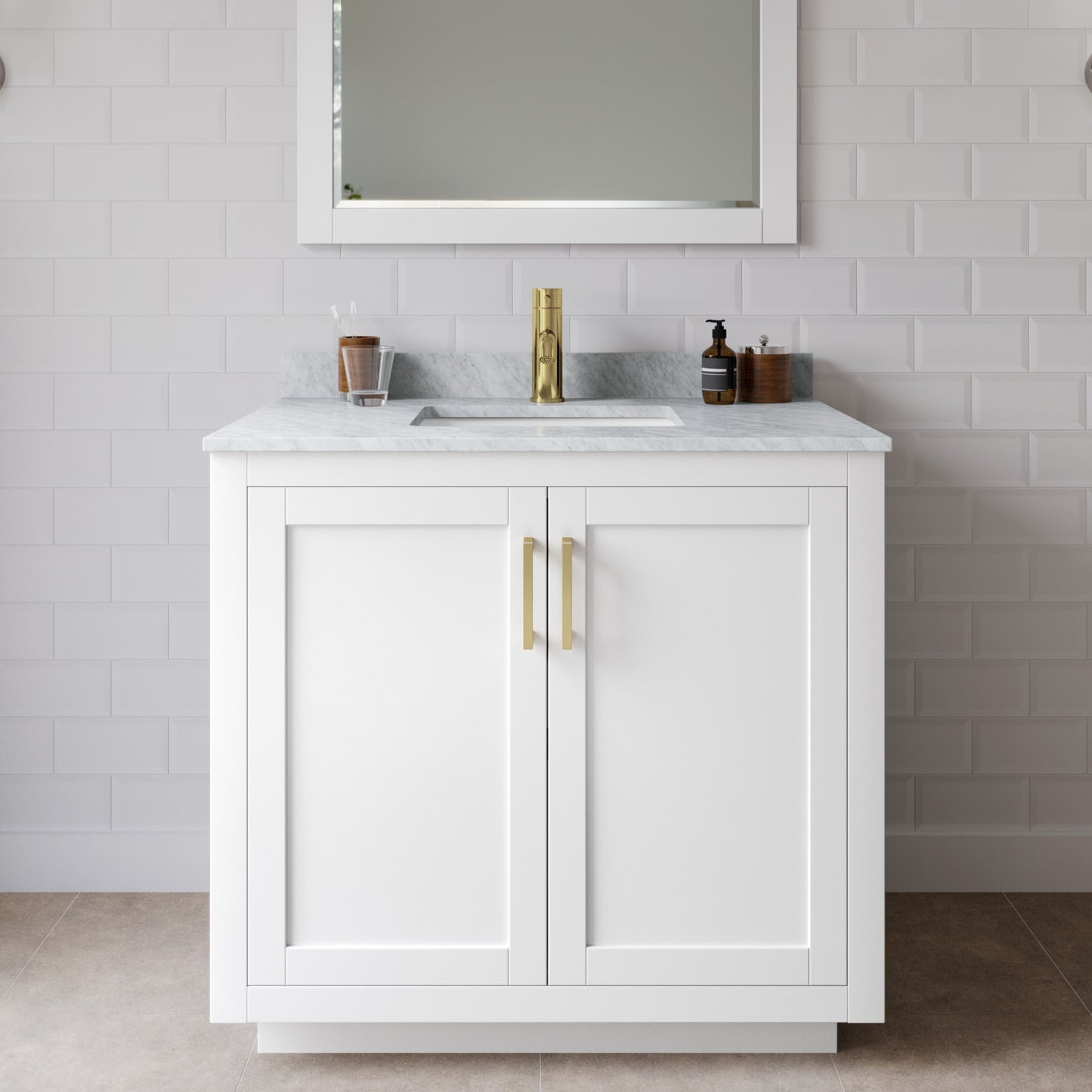 Miranda Bathroom Vanity with Countertop 36 inch Single Sink Single hole Faucet Setup