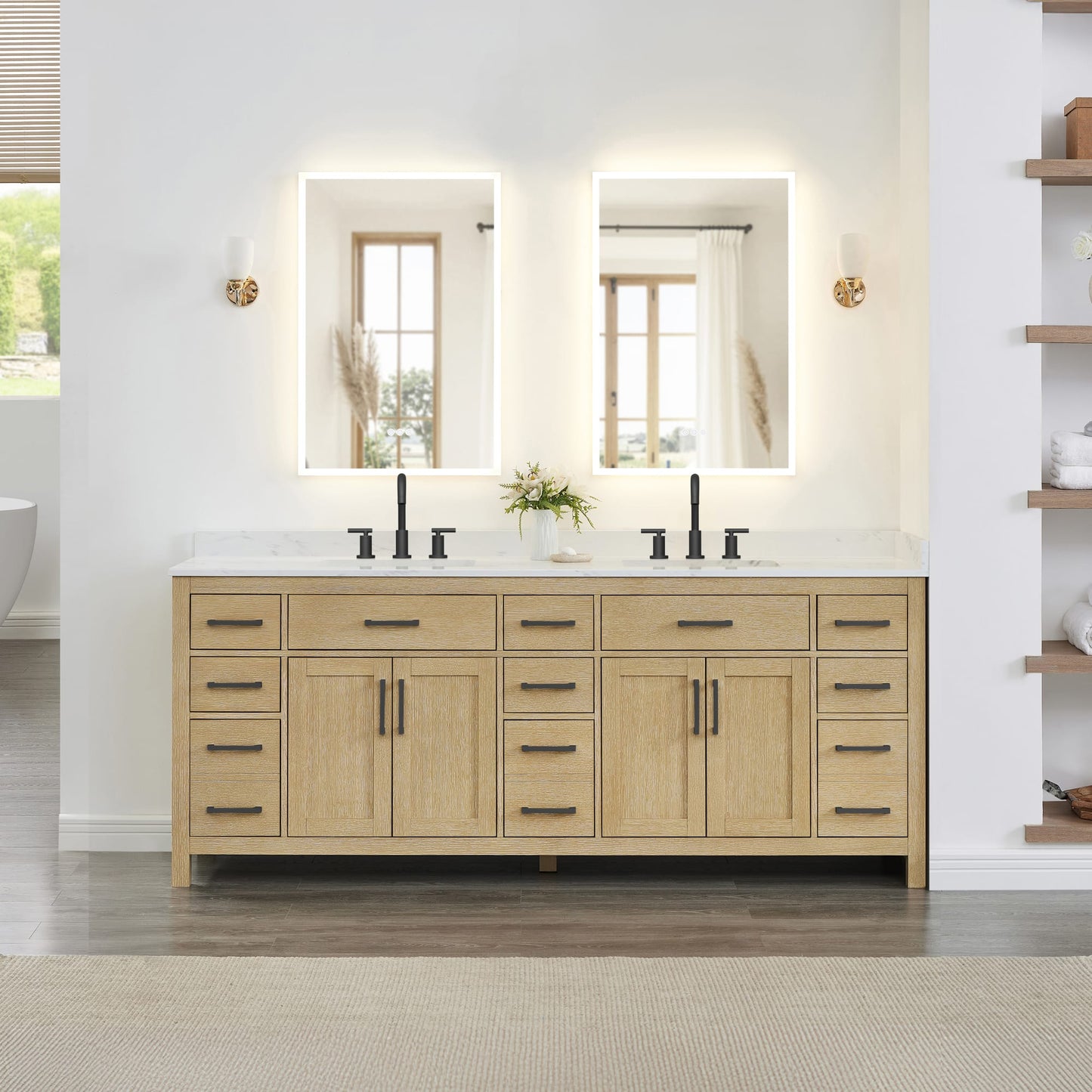 Beckett Bathroom Vanity with Countertop 84 inch Double Sink 3-hole Faucet Setup