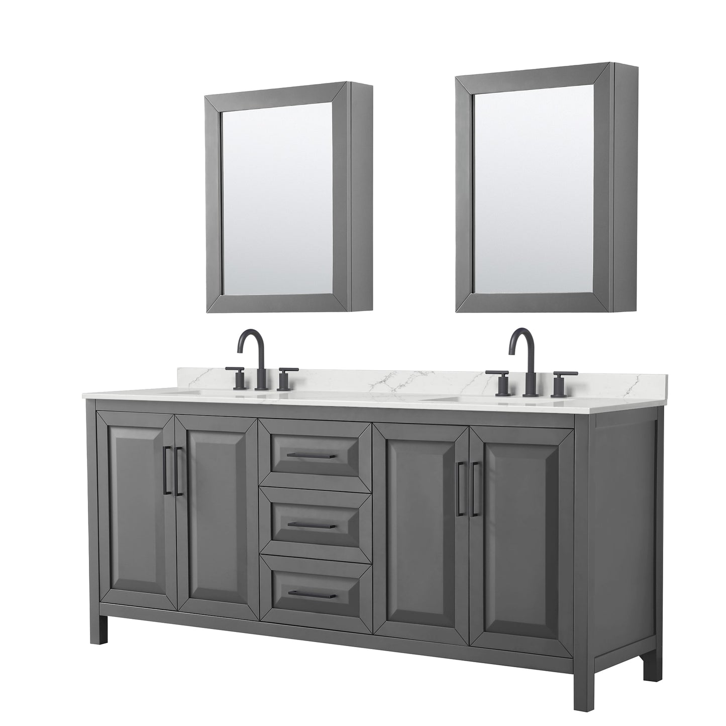 Daria Bathroom Vanity with Countertop 80 inch Double Sink 3-hole Faucet Setup