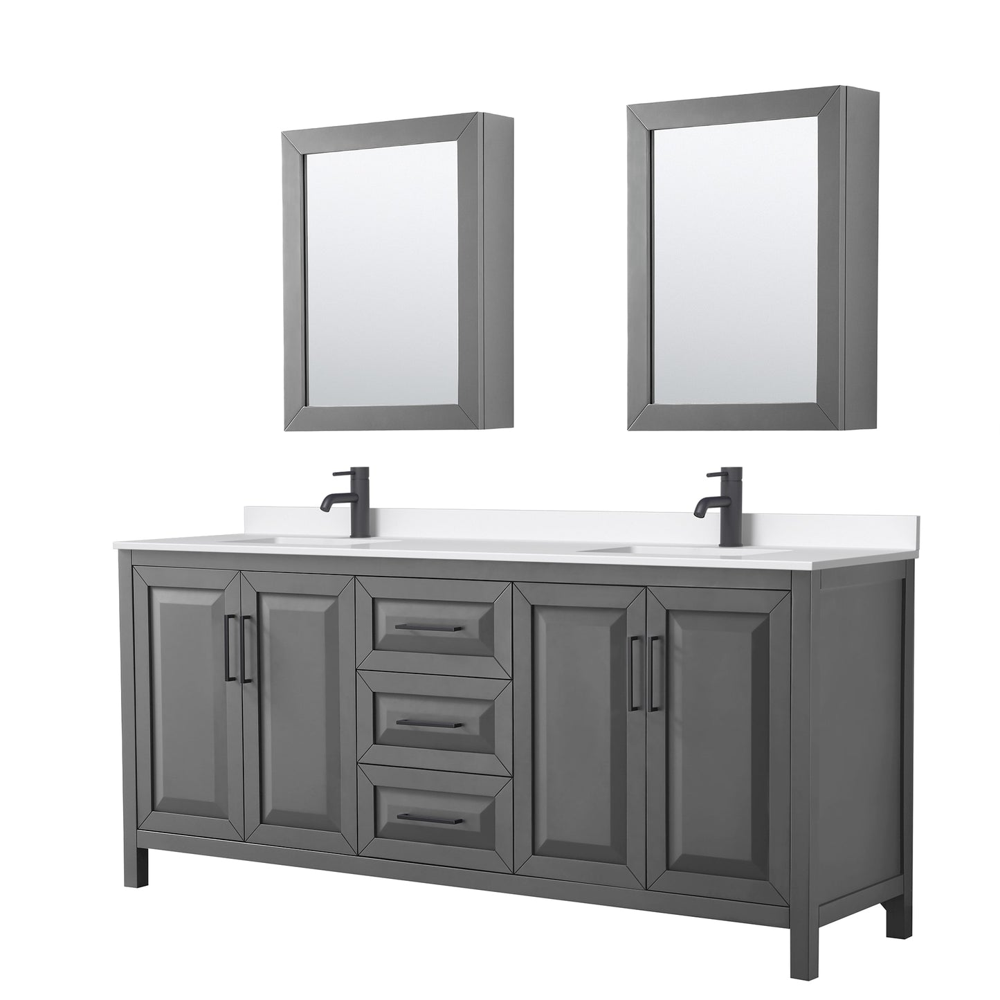 Daria Bathroom Vanity with Countertop 80 inch Double Sink Single hole Faucet Setup
