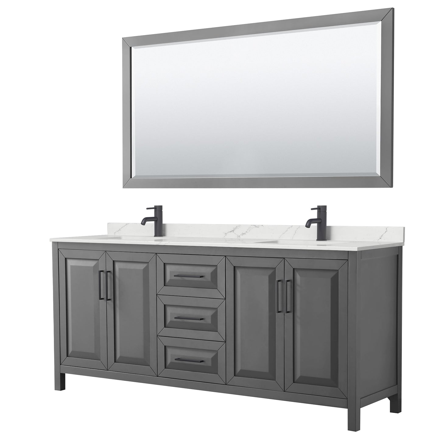 Daria Bathroom Vanity with Countertop 80 inch Double Sink Single hole Faucet Setup