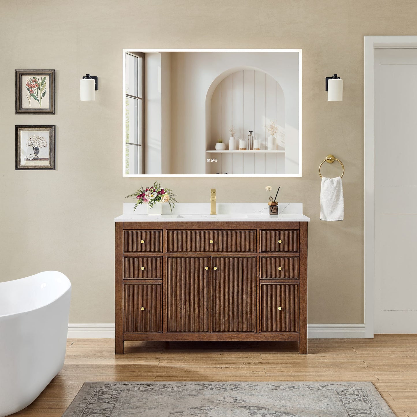Pendry Bathroom Vanity with Countertop 48 inch Single Sink Single hole Faucet Setup