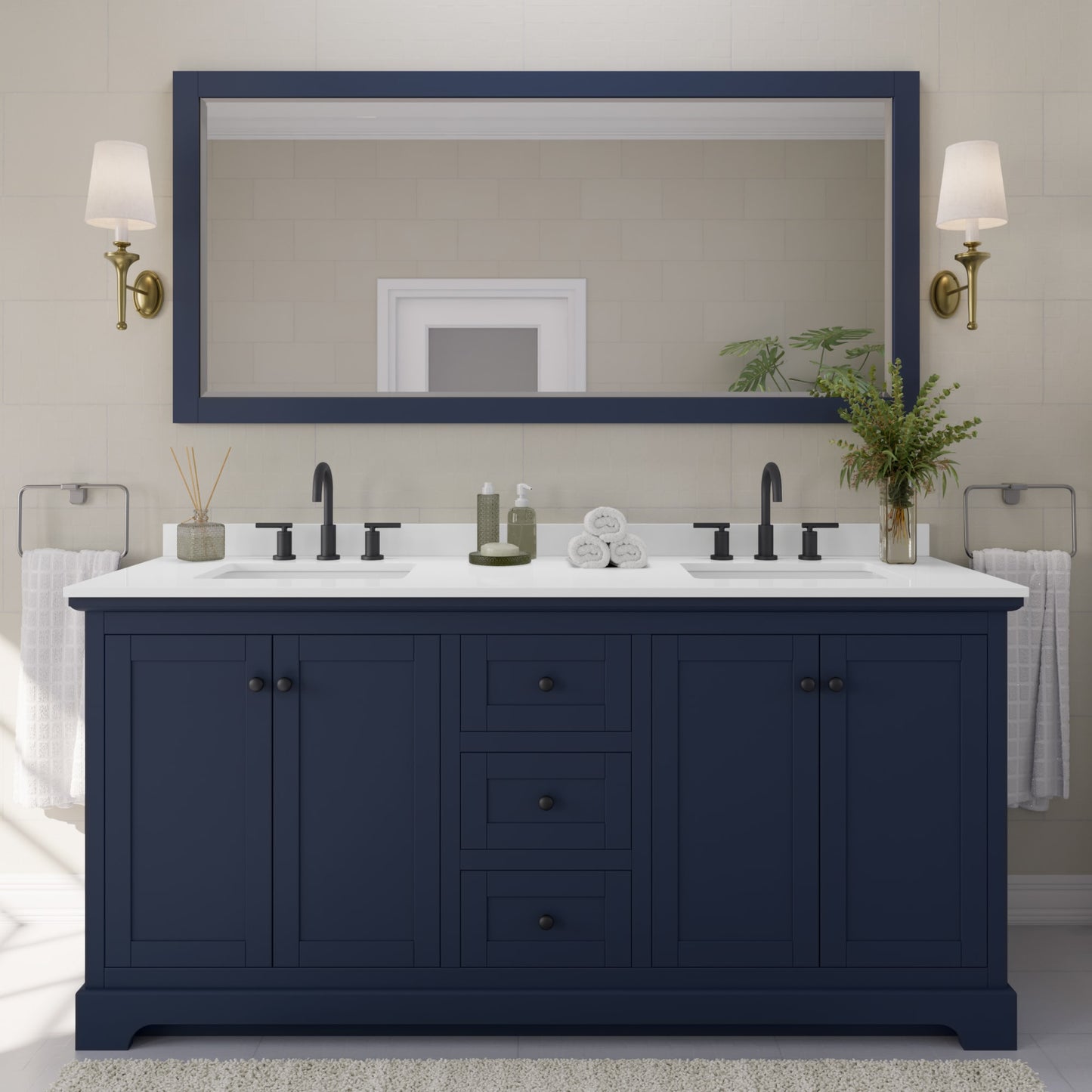 Avery Bathroom Vanity with Countertop 72 inch Double Sink 3-hole Faucet Setup