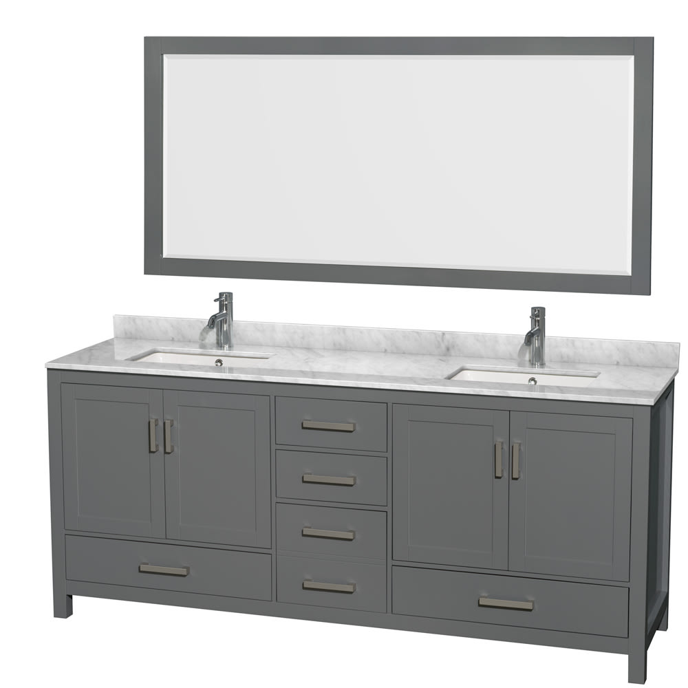 Sheffield Bathroom Vanity with Countertop 80 inch Double Sink Single hole Faucet Setup