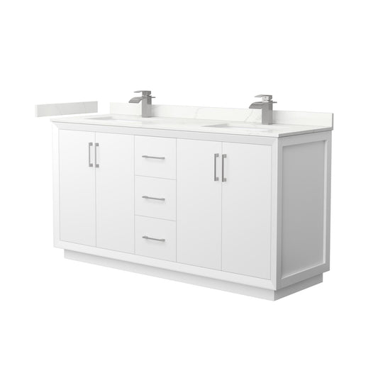 Strada Bathroom Vanity with Countertop 66 inch Double Sink Single hole Faucet Setup