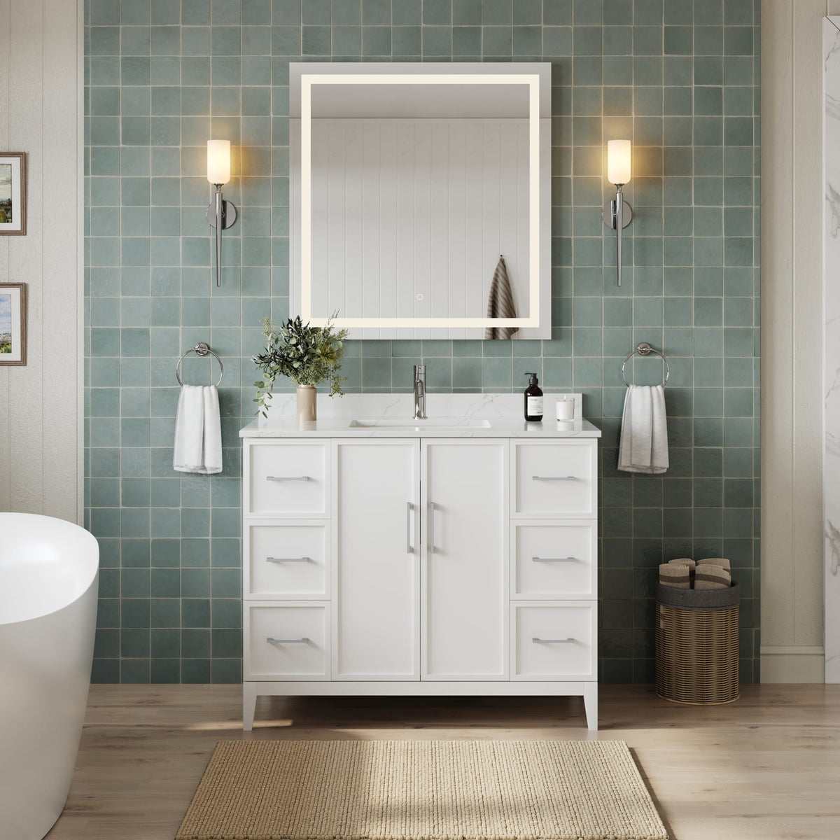 Elan Bathroom Vanity with Countertop 42 inch Single Sink Single hole Faucet Setup