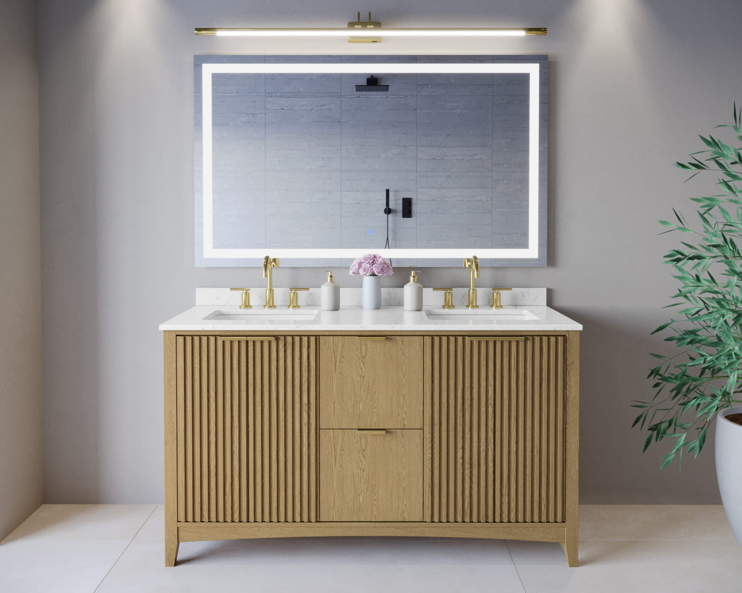 Palmilla Bathroom Vanity with Countertop 60 inch Double Sink 3-hole Faucet Setup