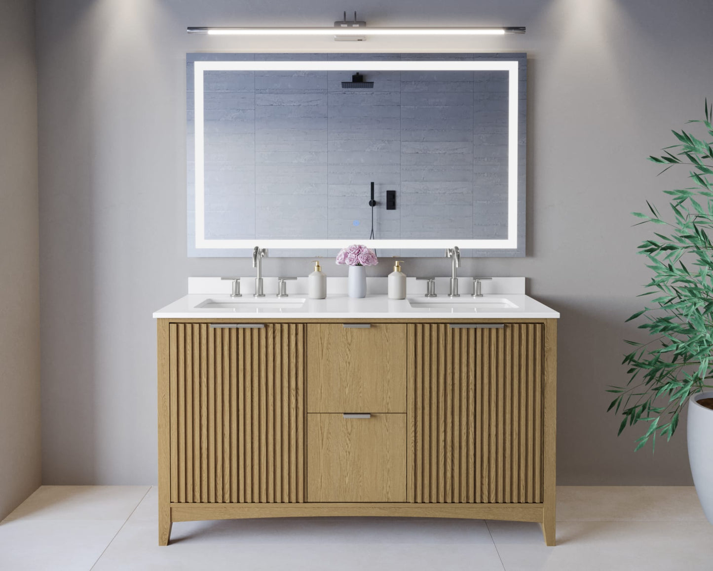 Palmilla Bathroom Vanity with Countertop 60 inch Double Sink 3-hole Faucet Setup