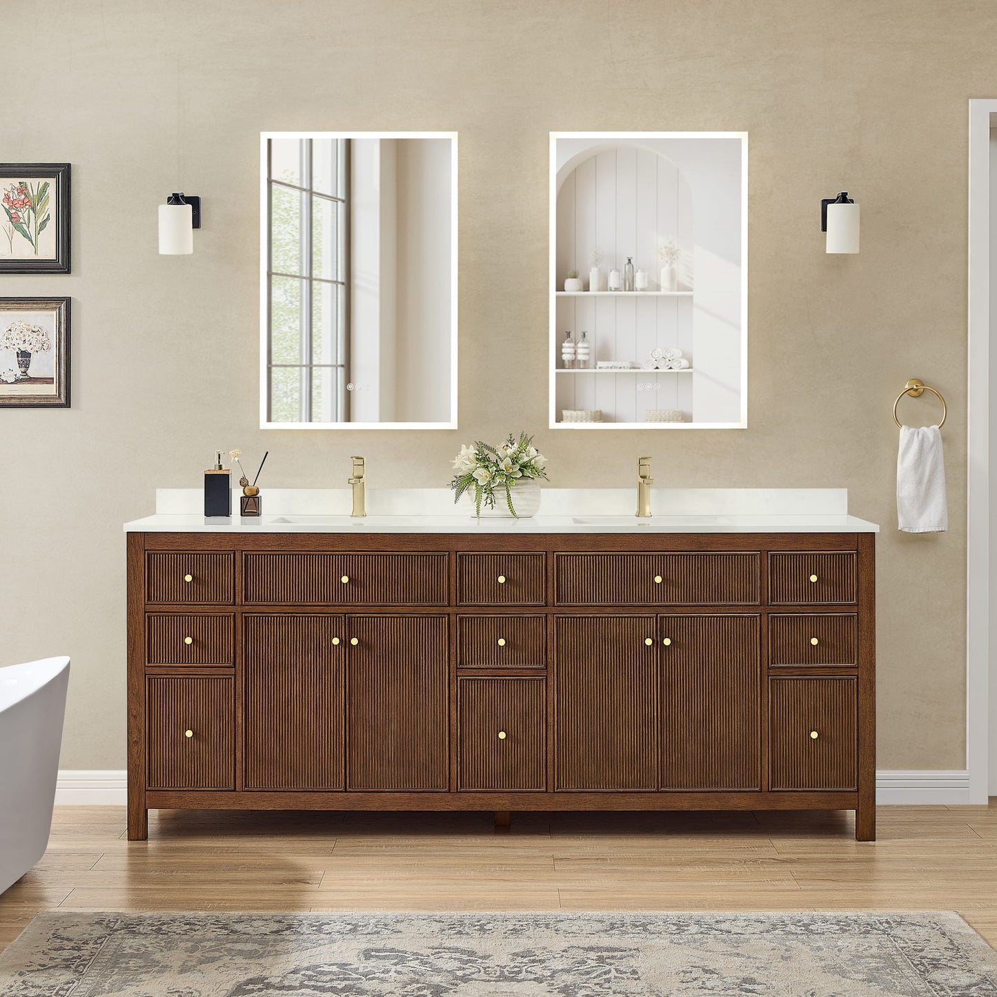 Pendry Bathroom Vanity with Countertop 84 inch Double Sink Single hole Faucet Setup