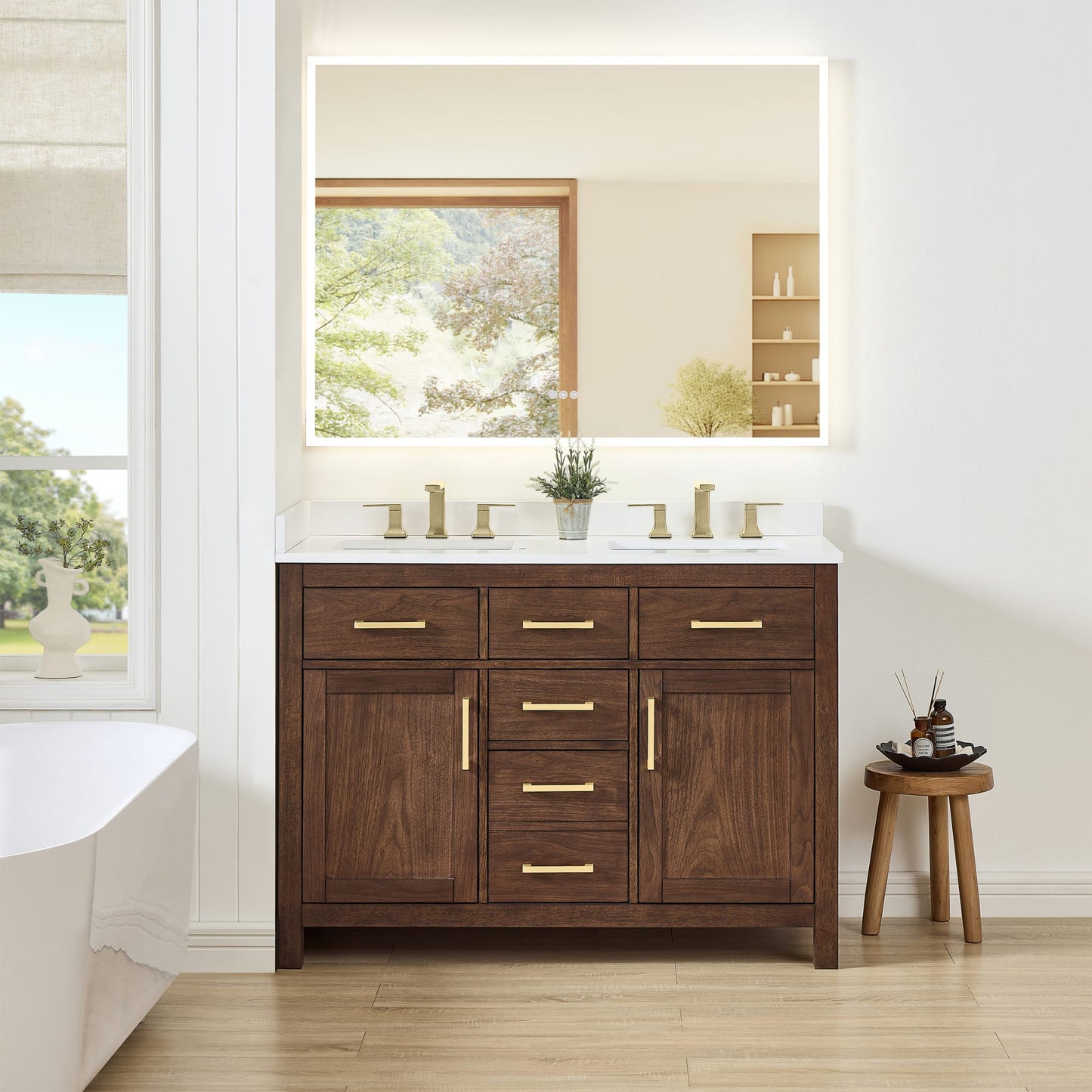 Beckett Bathroom Vanity with Countertop 48 inch Double Sink 3-hole Faucet Setup