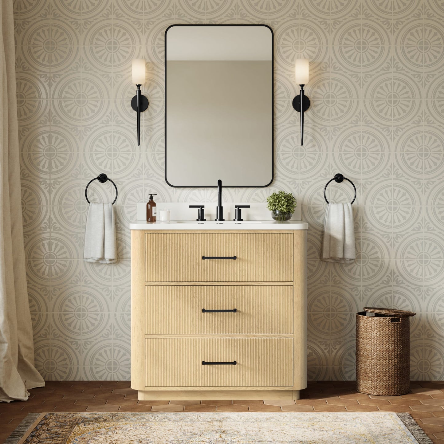Francesca Bathroom Vanity with Countertop 36 inch Single Sink 3-hole Faucet Setup