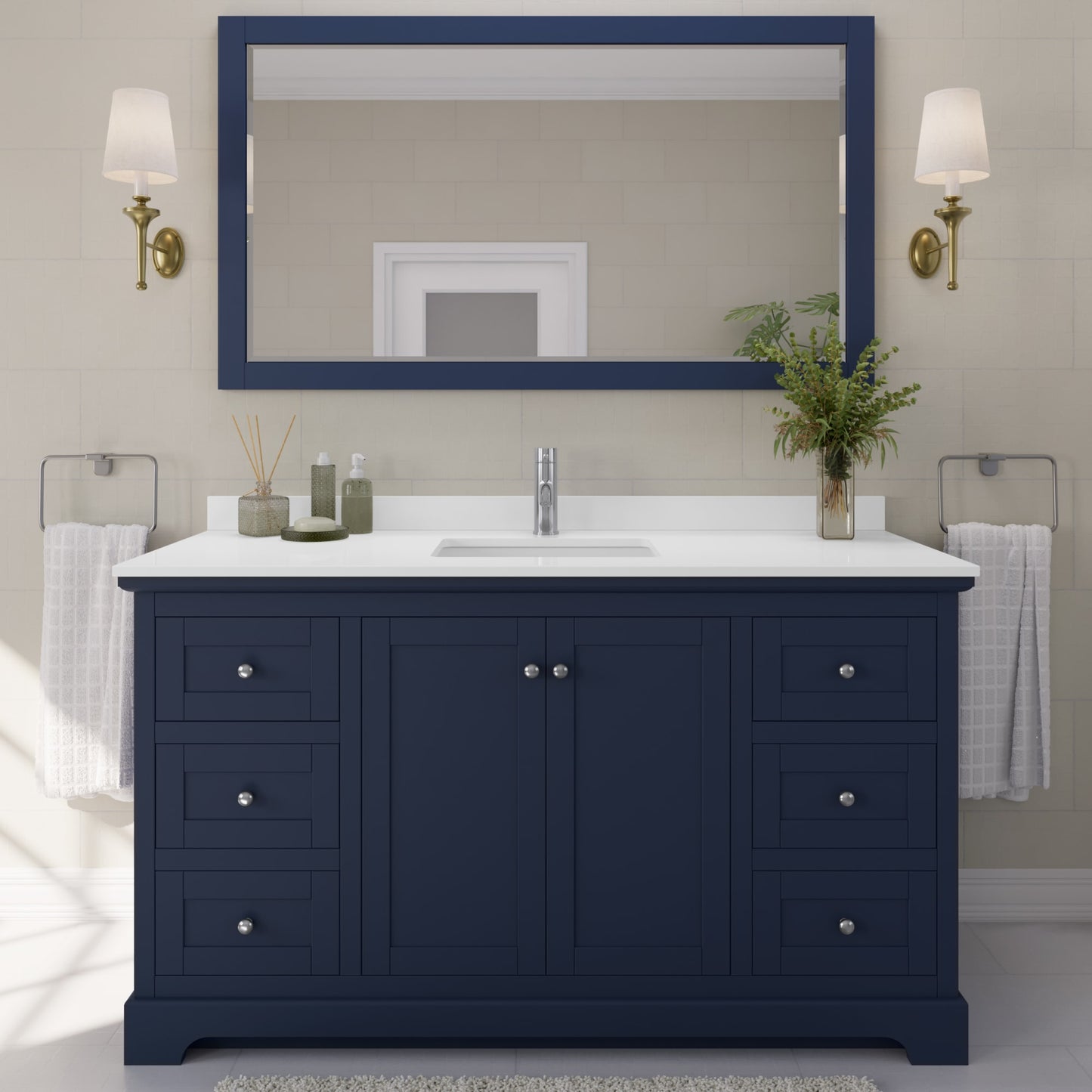 Avery Bathroom Vanity with Countertop 60 inch Single Sink Single hole Faucet Setup