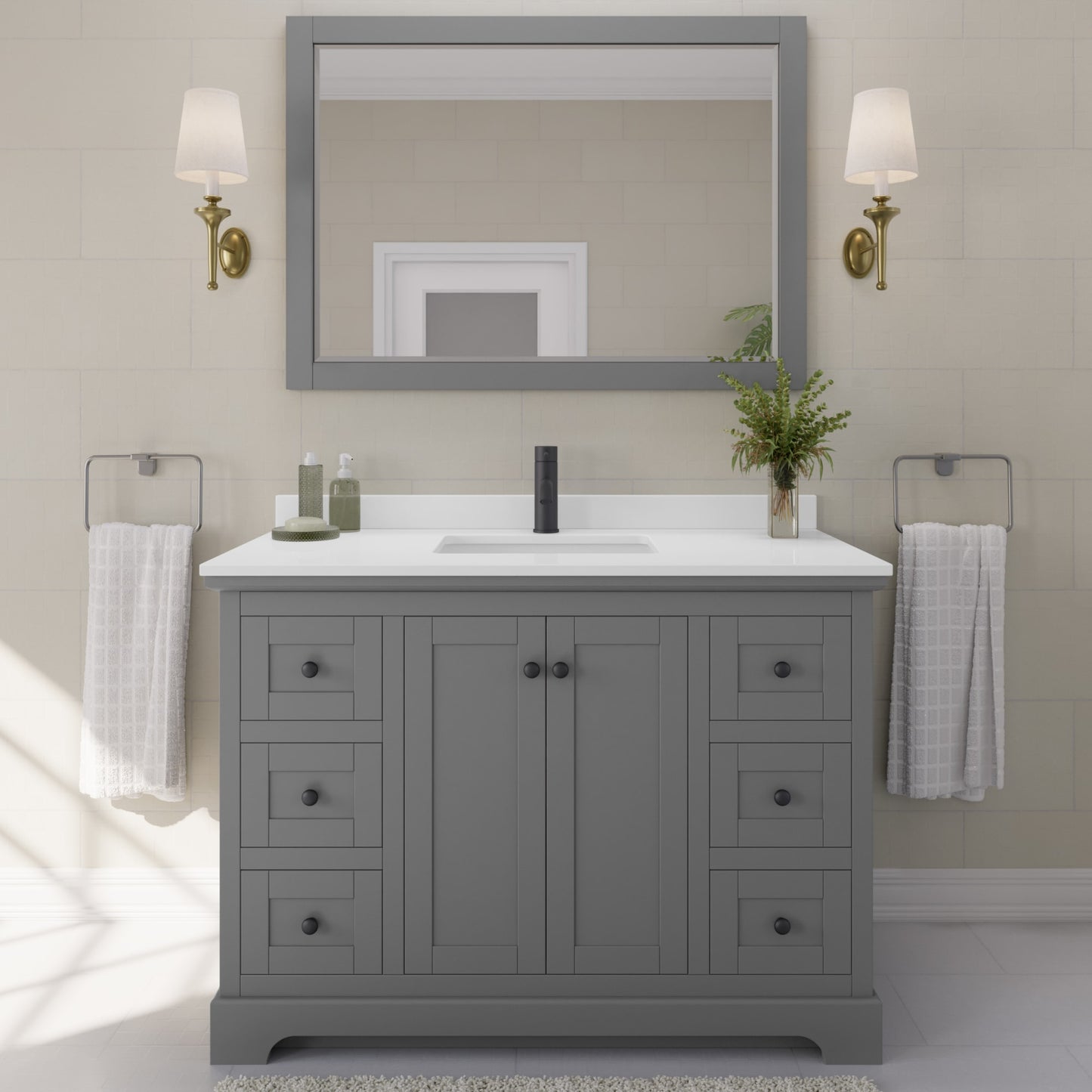 Avery Bathroom Vanity with Countertop 48 inch Single Sink Single hole Faucet Setup