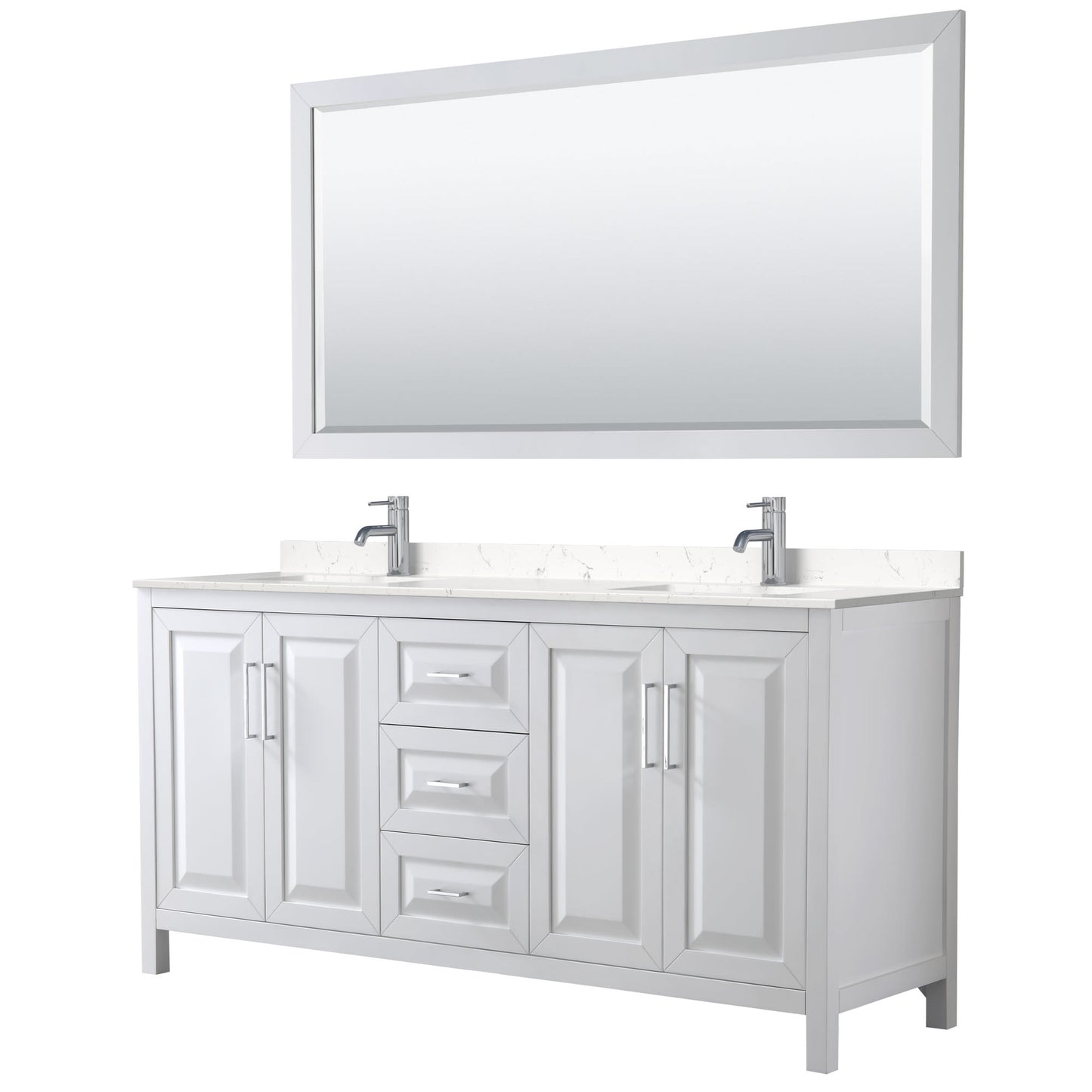 Daria Bathroom Vanity with Countertop 72 inch Double Sink Single hole Faucet Setup