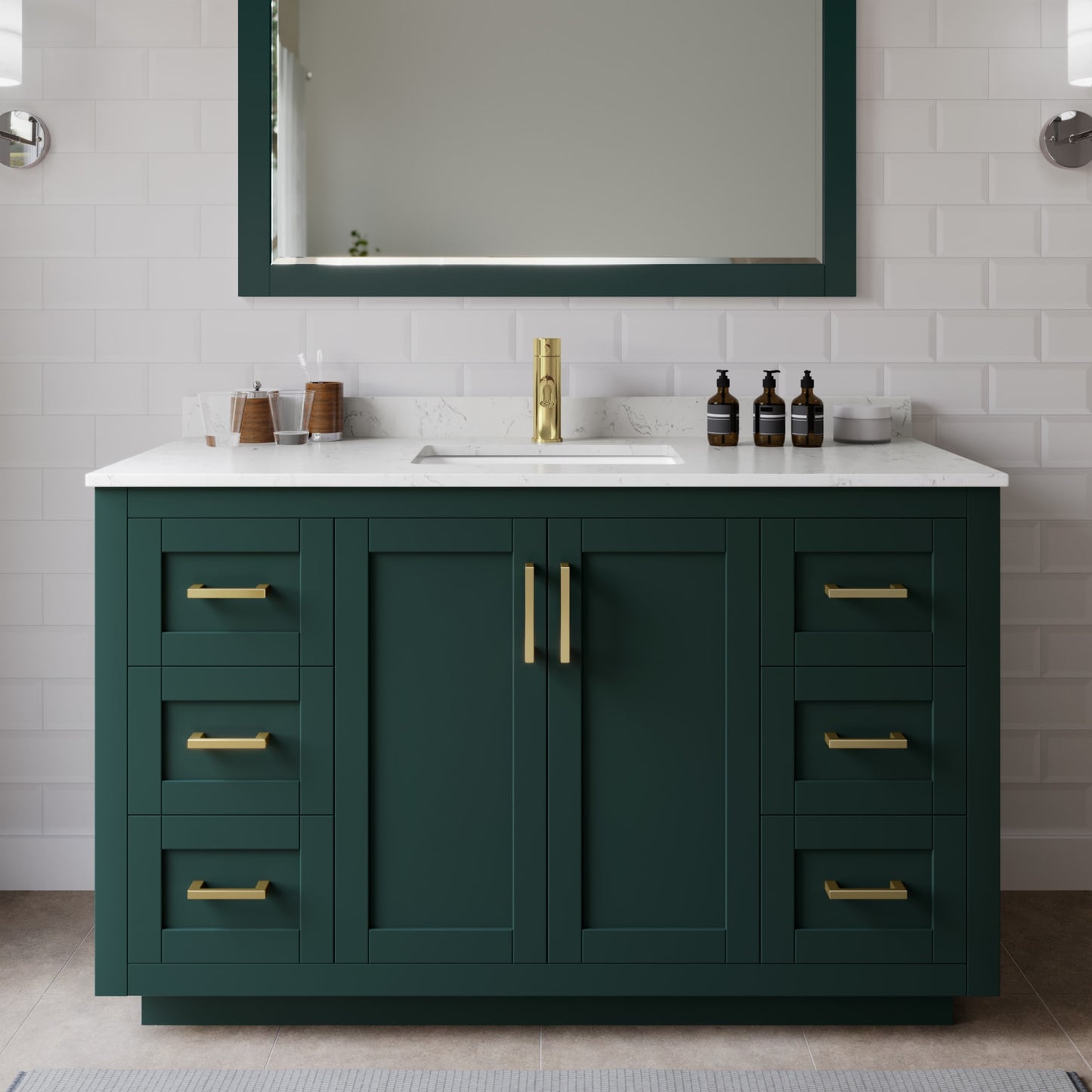 Miranda Bathroom Vanity with Countertop 54 inch Single Sink Single hole Faucet Setup