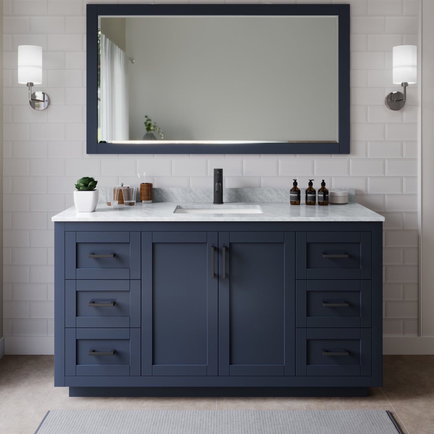Miranda Bathroom Vanity with Countertop 66 inch Single Sink Single hole Faucet Setup