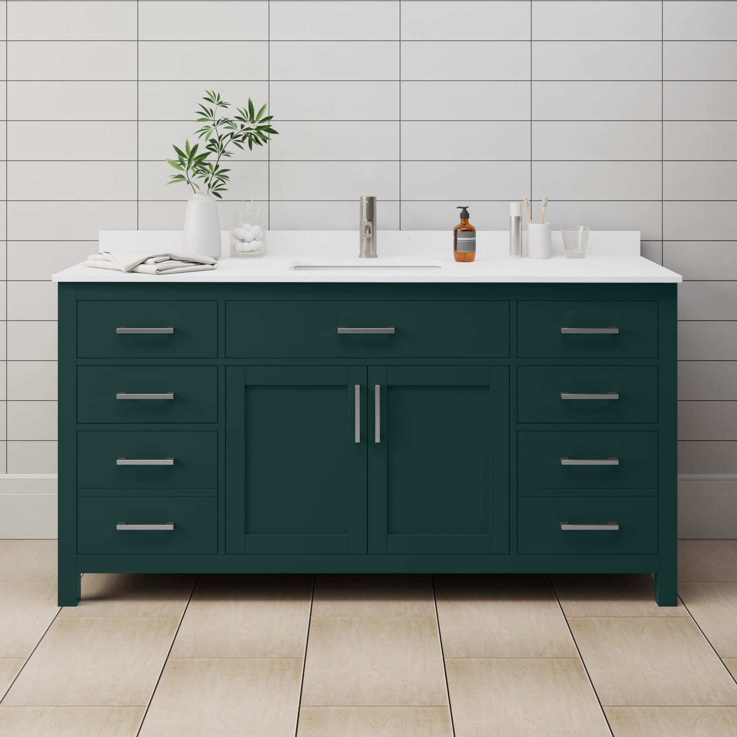 Beckett Bathroom Vanity with Countertop 66 inch Single Sink Single hole Faucet Setup