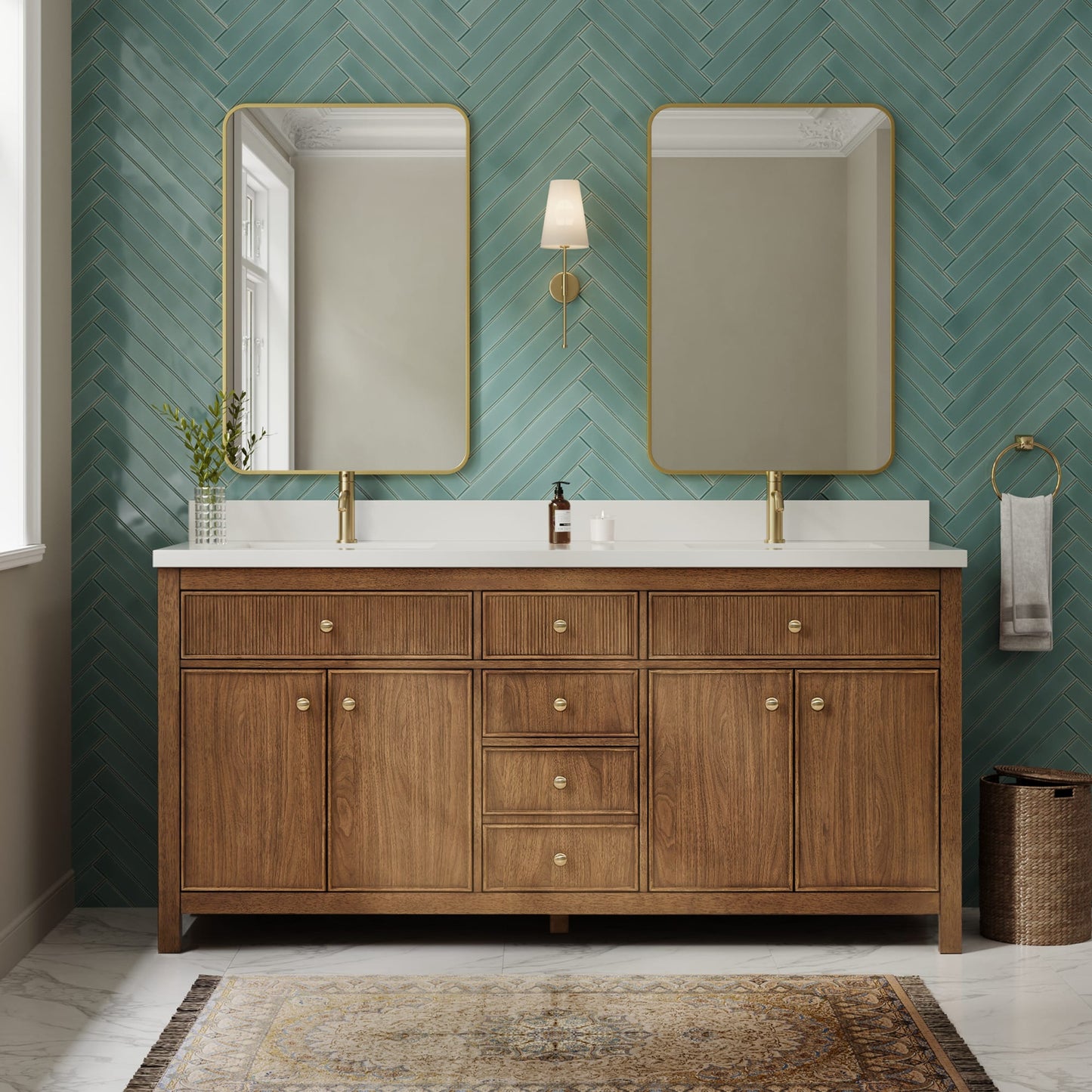 Rian Bathroom Vanity with Countertop 72 inch Double Sink Single hole Faucet Setup