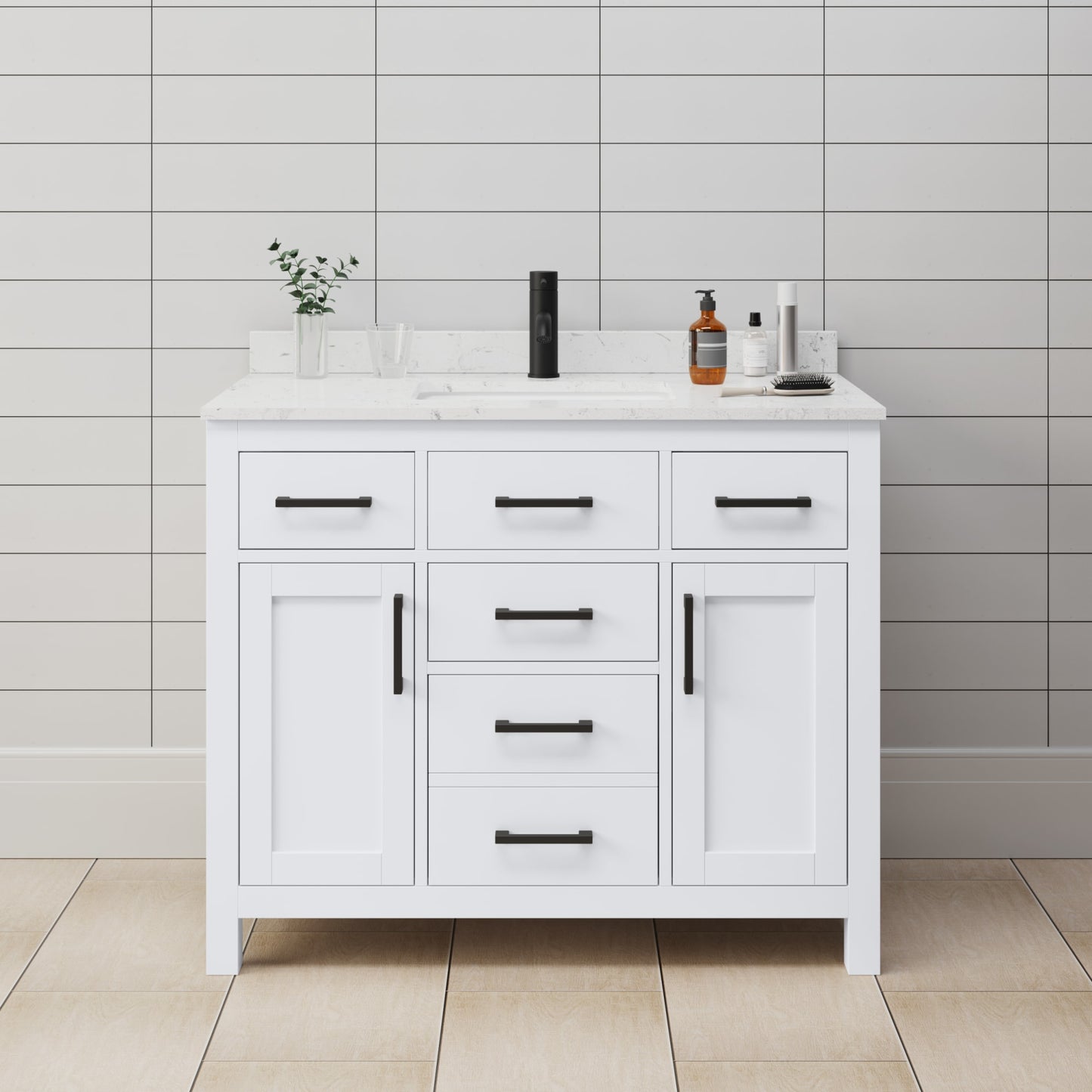Beckett Bathroom Vanity with Countertop 42 inch Single Sink Single hole Faucet Setup